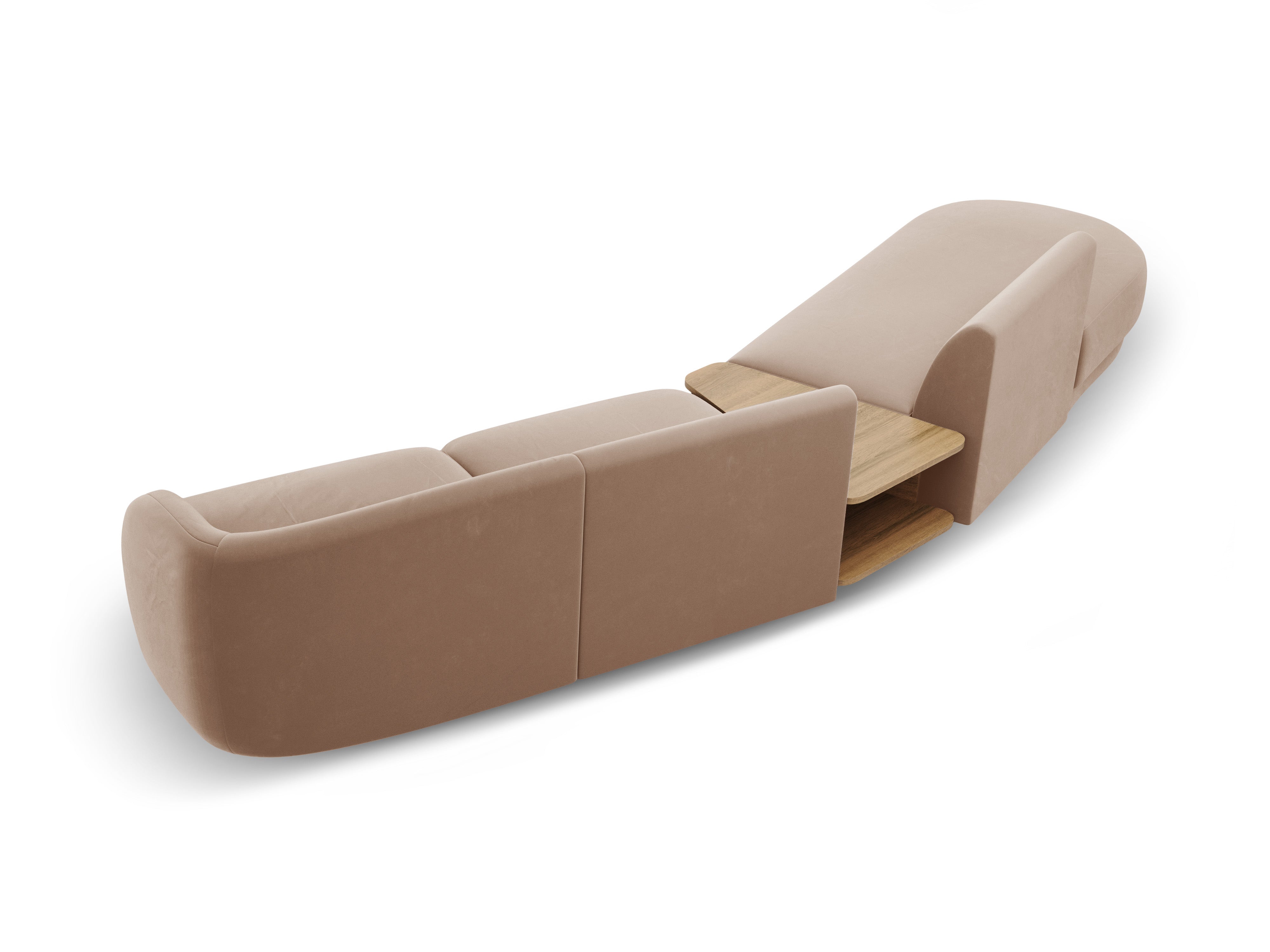 Left-sided modular sofa with table for 4 people in velvet MILEY cappuccino