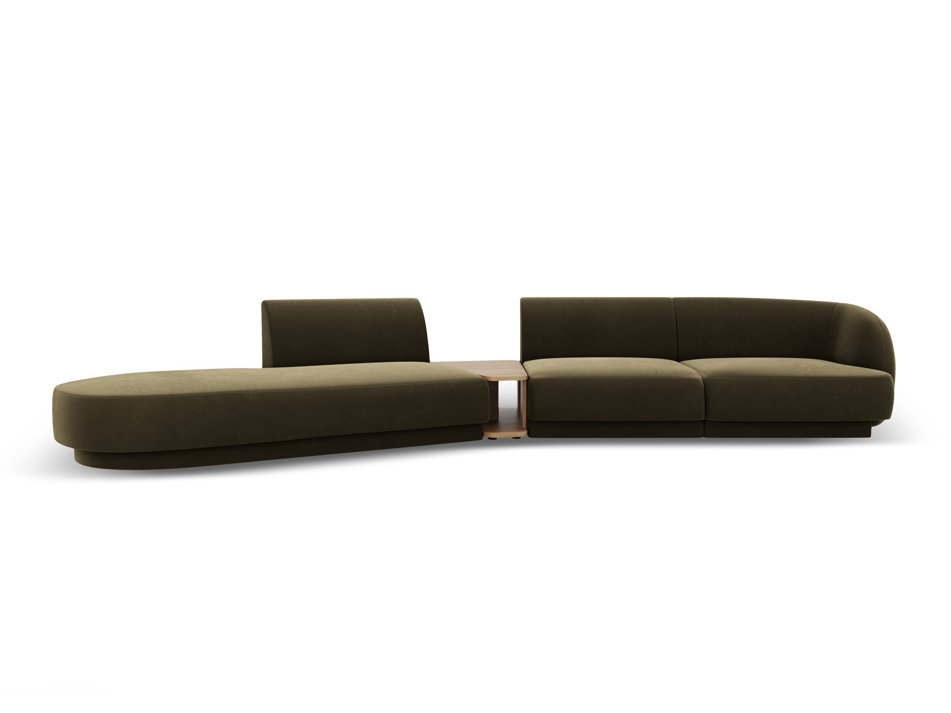 Left-sided modular sofa with table for 4 people, velvet MILEY green