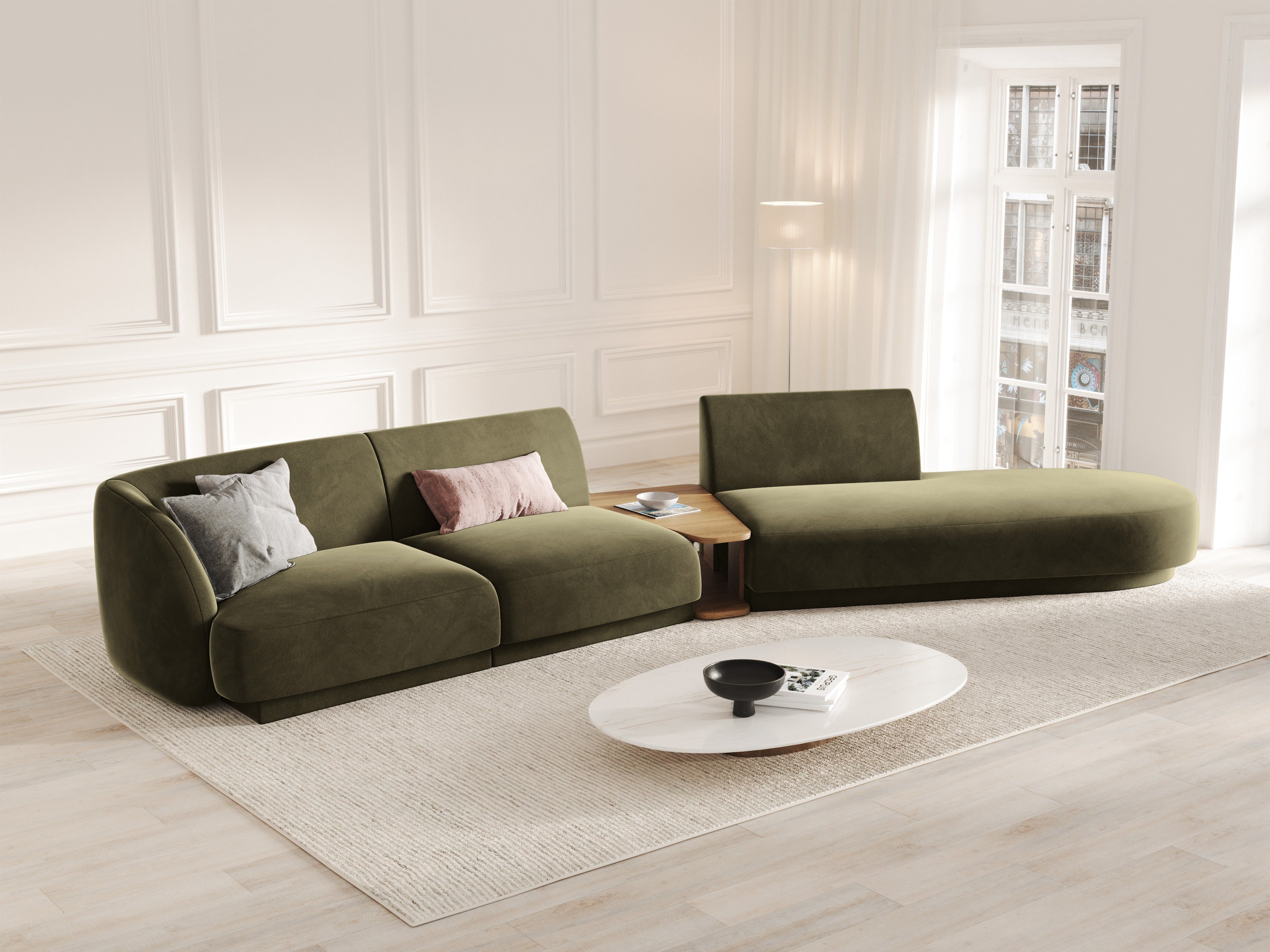 Modulares Sofa mit Tisch, 4-Sitzer, Samt MILEY, grün