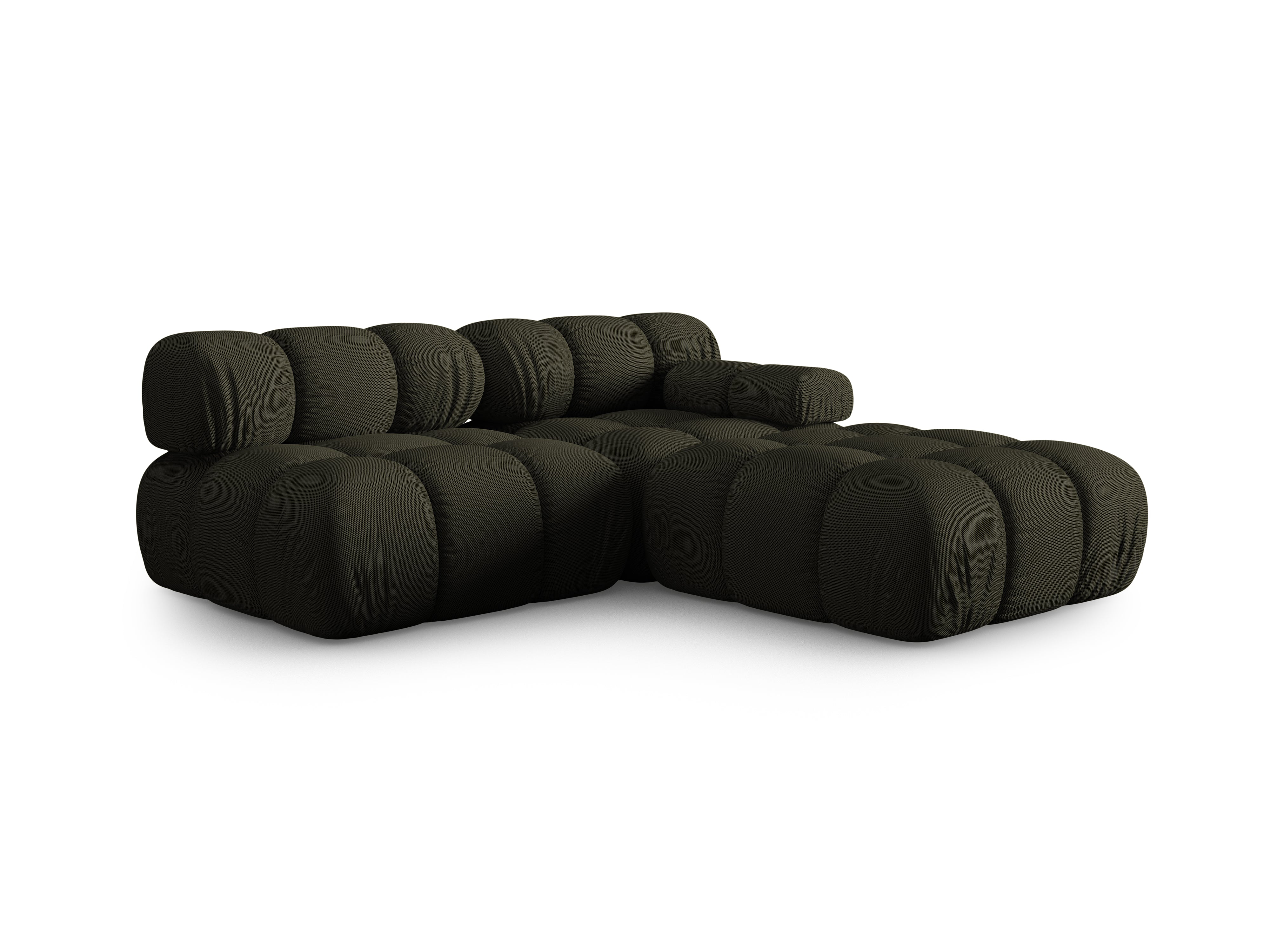 Modulares Sofa BELLIS mit offener rechter Seite in dunkelgrünem 3D-Stoff