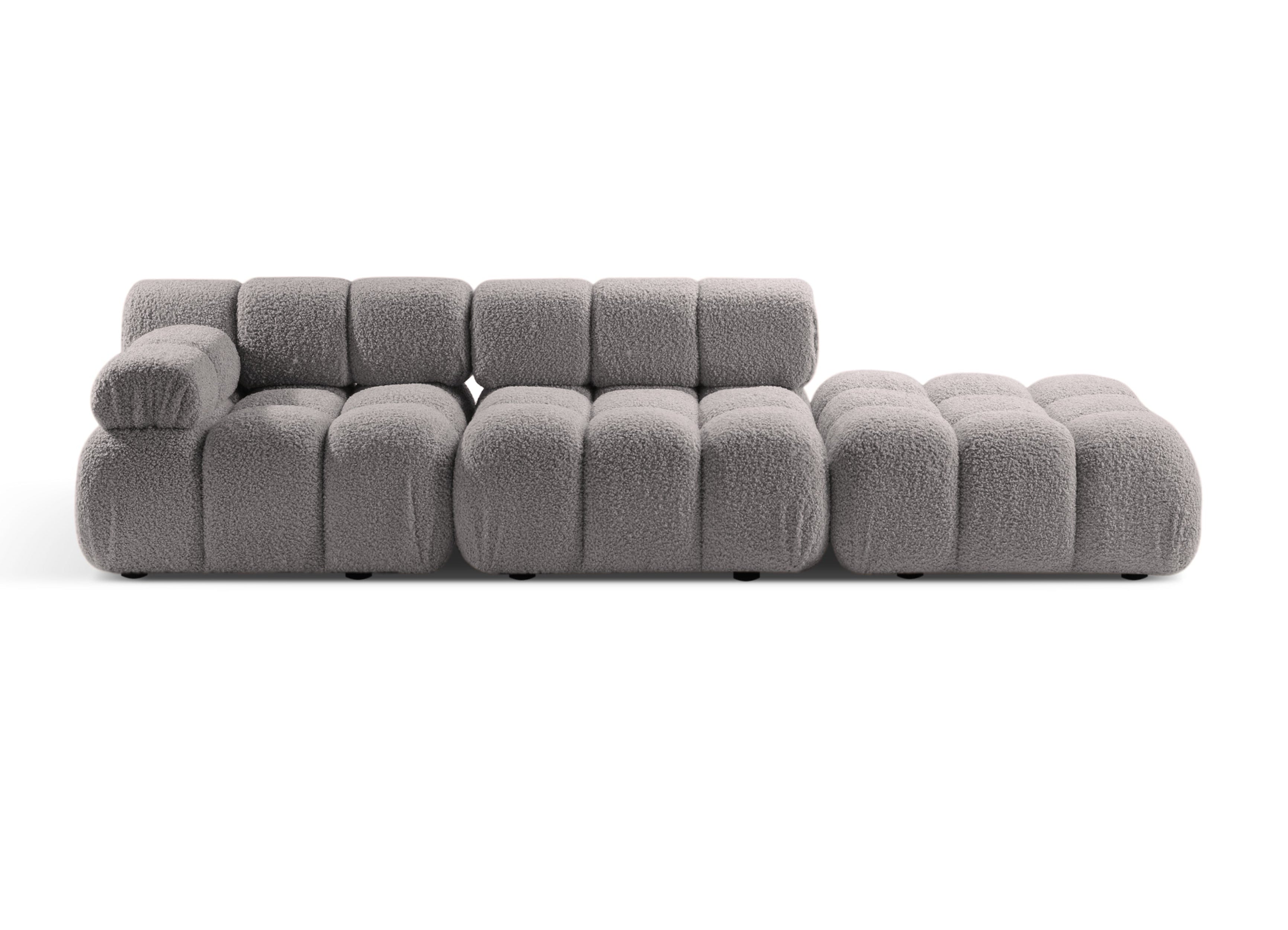 Modulares Sofa mit offener rechter Seite BELLIS in grauem Boucle.