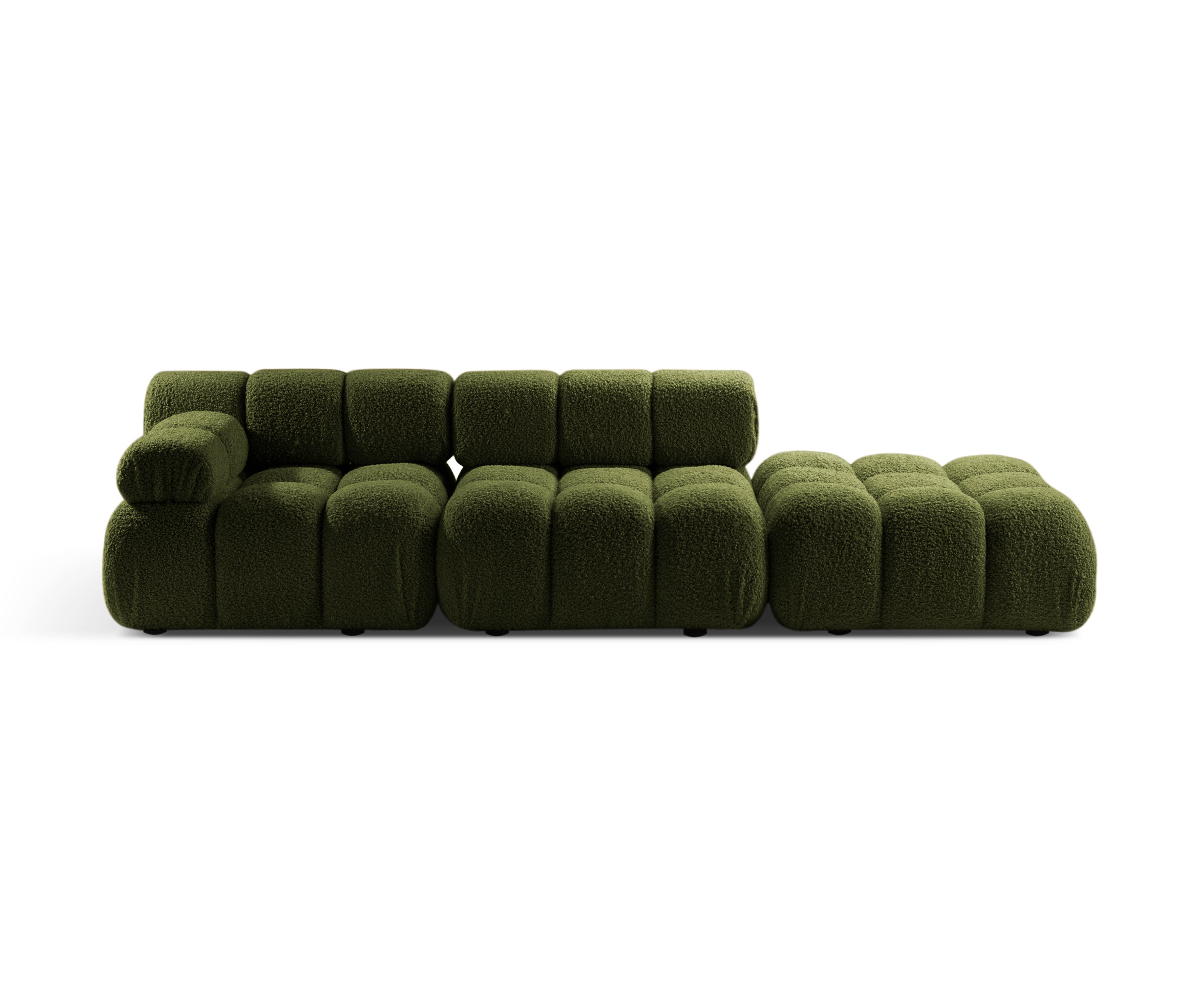 Modulares offenes Sofa BELLIS mit rechter Armlehne in grünem Boucle.