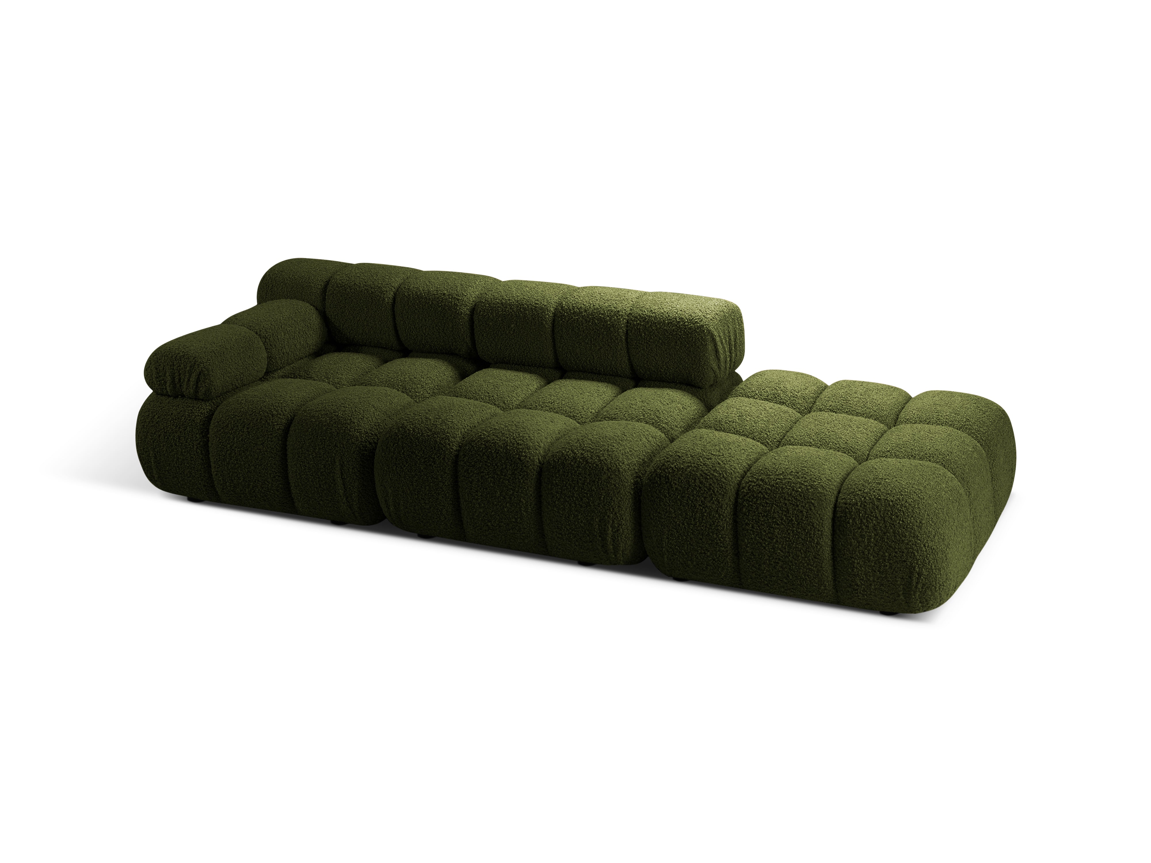 Modulares offenes Sofa BELLIS mit rechter Armlehne in grünem Boucle.
