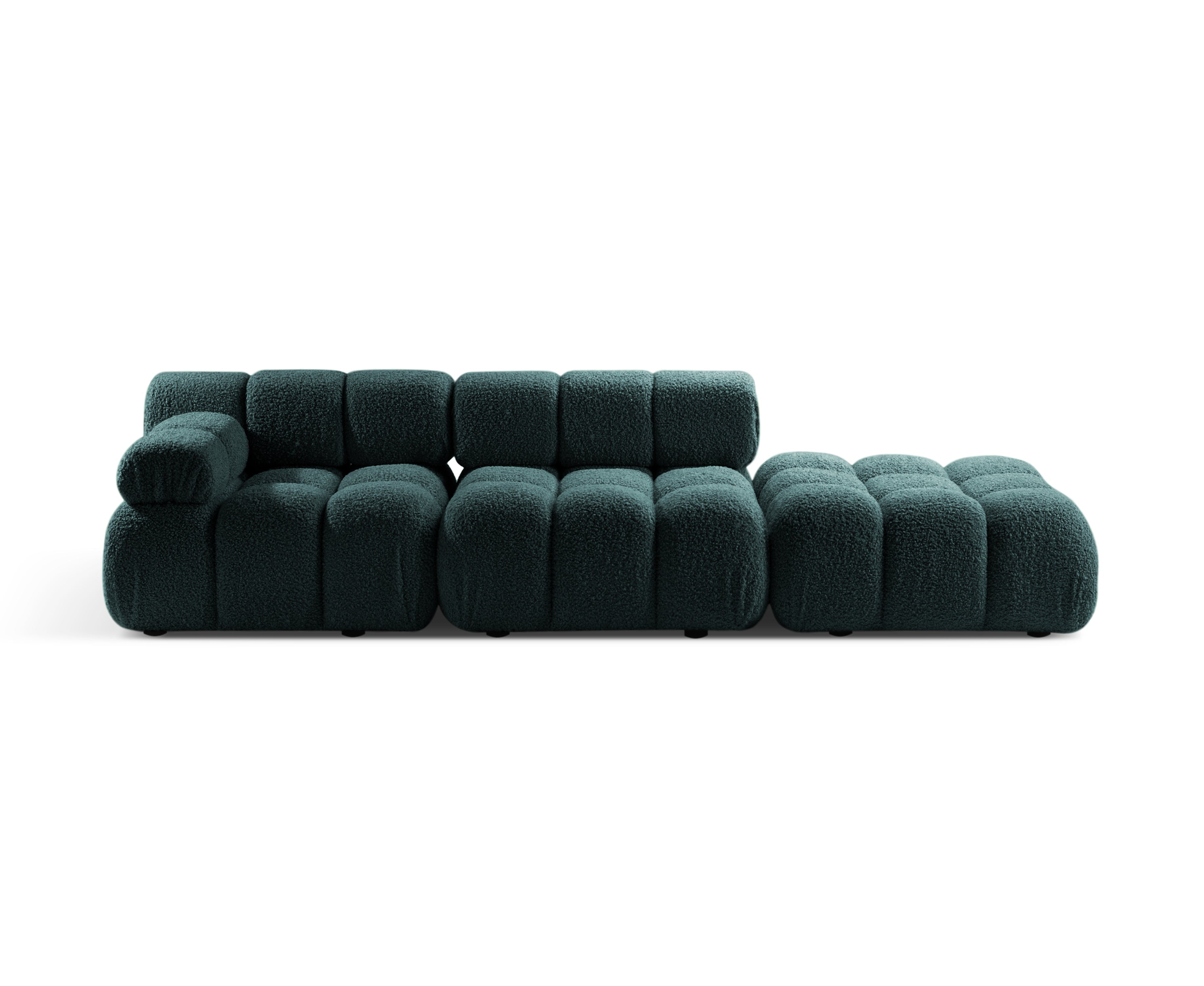 Modulares Sofa BELLIS, offen, rechtsseitig, in petrolblauem Boucle.