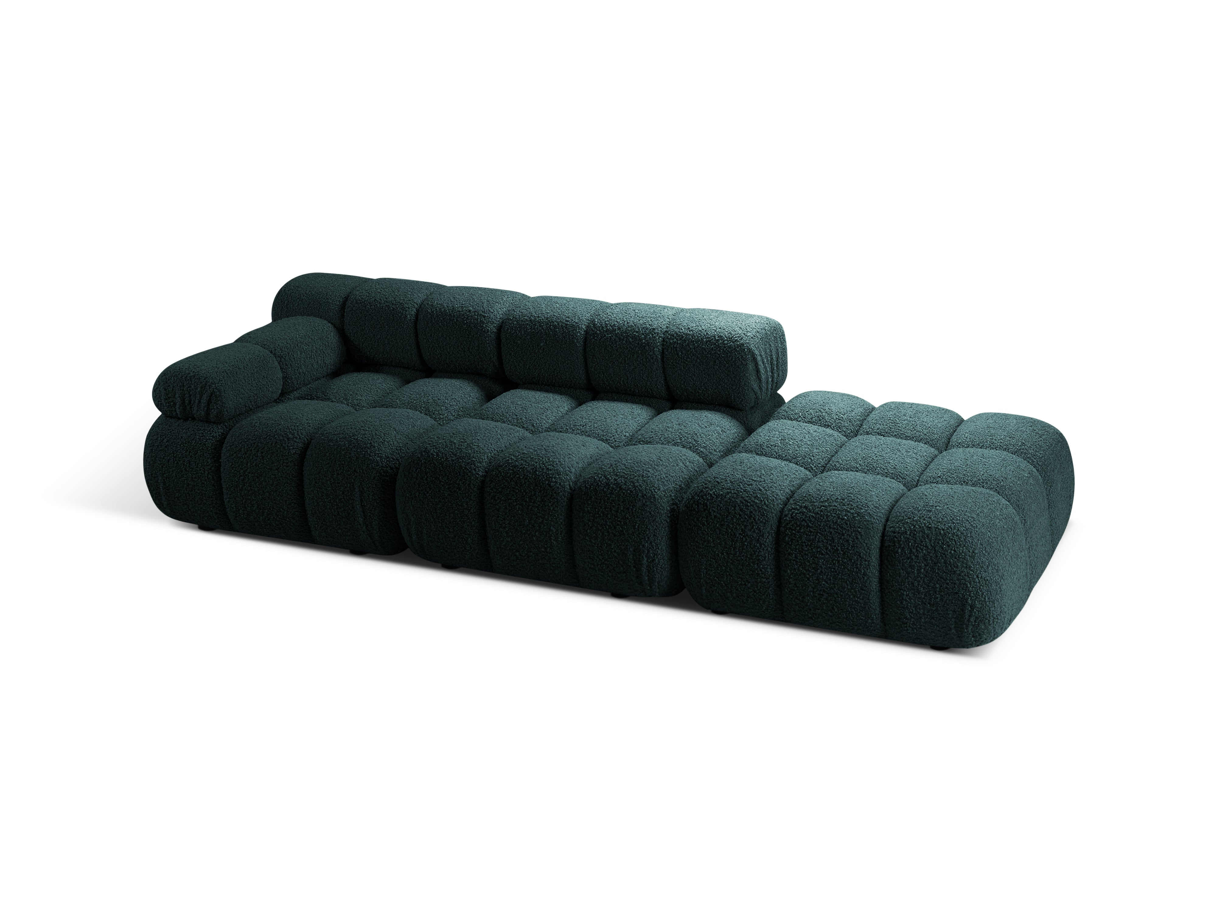Modulares Sofa BELLIS, offen, rechtsseitig, in petrolblauem Boucle.