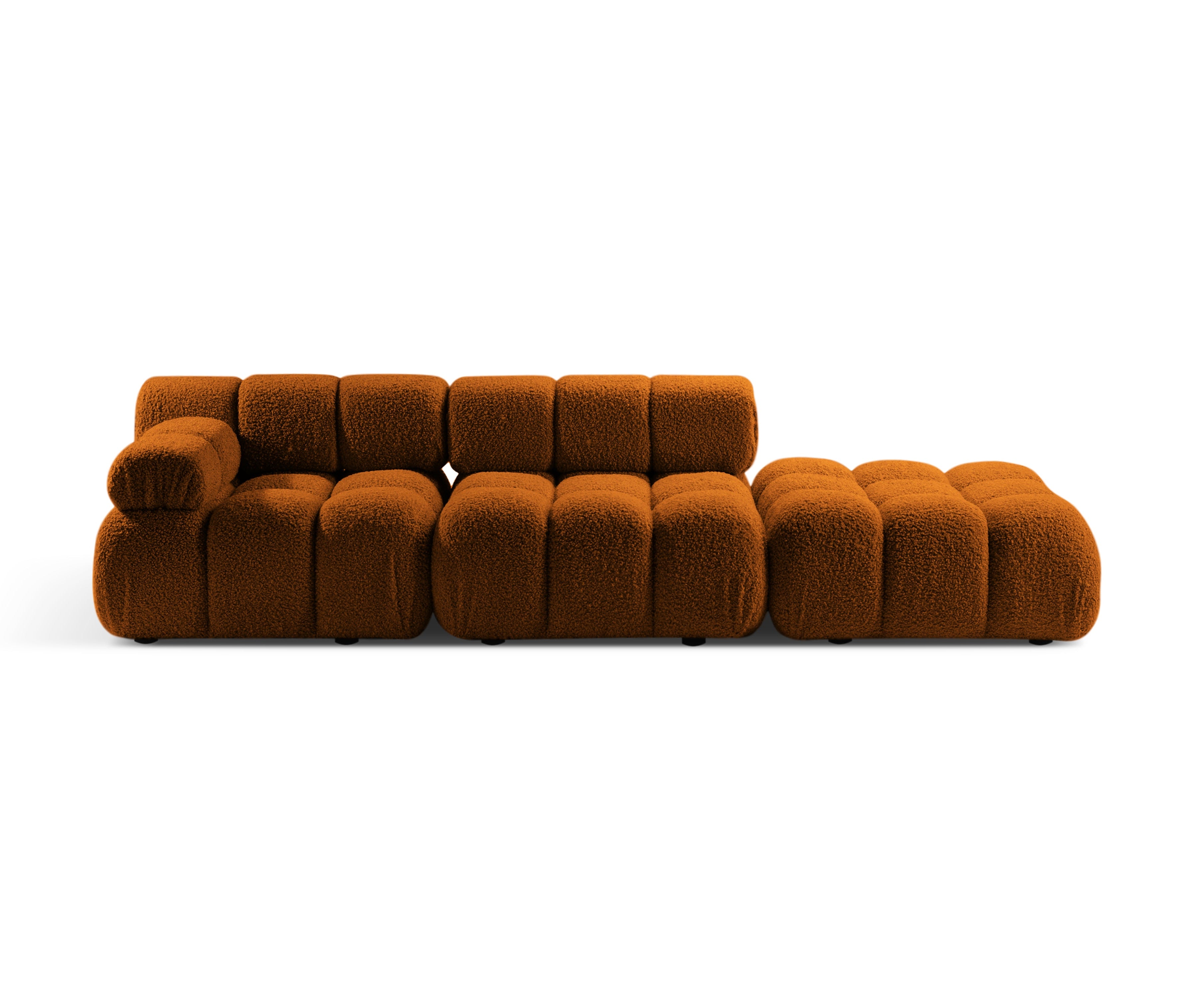 Modulares Sofa mit offener rechter Seite BELLIS in ziegelrotem Boucle.
