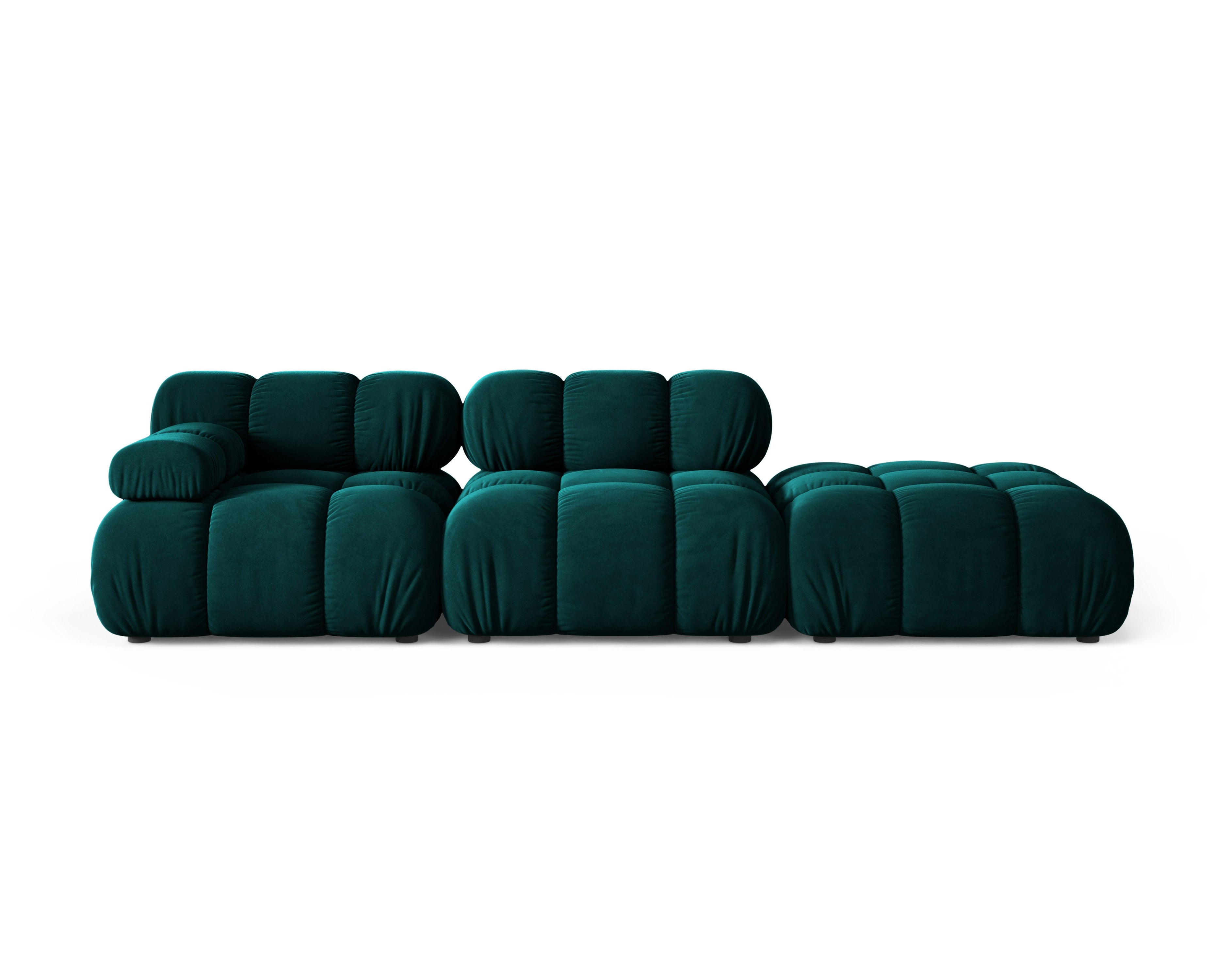 Modulares Sofa BELLIS mit offener rechter Seite in tiefem Petrol-Velours.