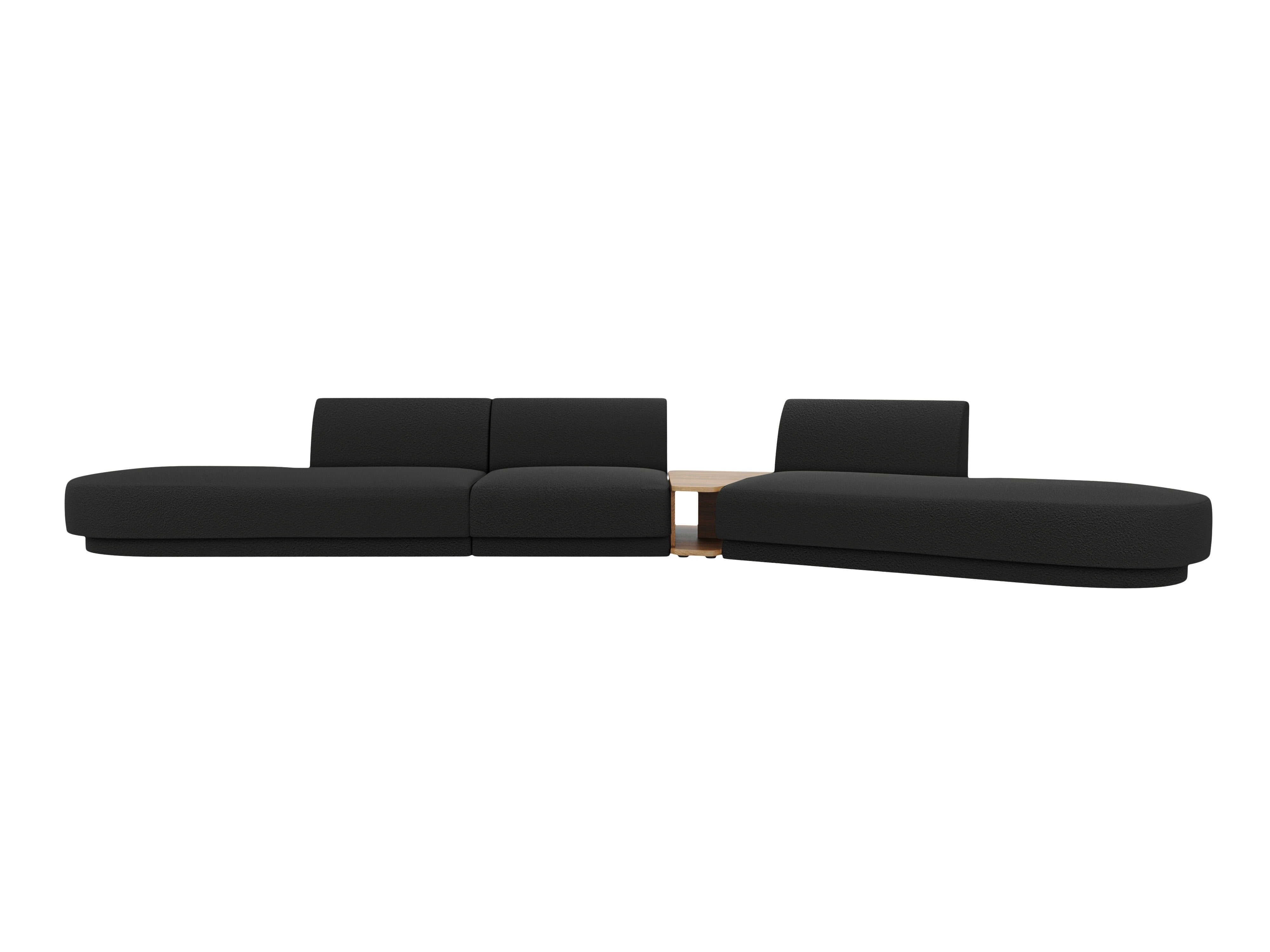 Modularsofa mit Tisch, 5-sitzig, rechtsseitig, MILEY, schwarzes Boucle