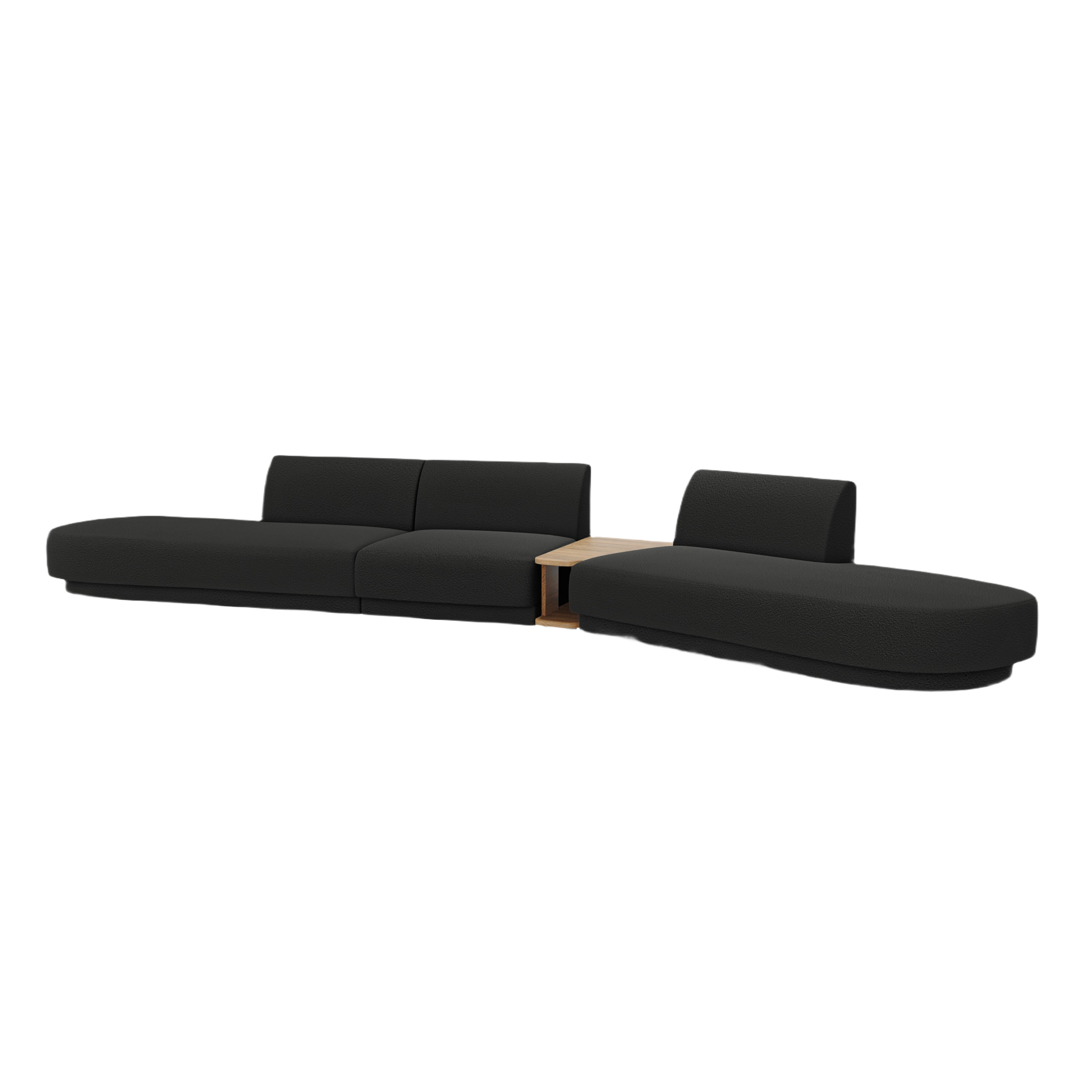 Modularsofa mit Tisch, 5-sitzig, rechtsseitig, MILEY, schwarzes Boucle