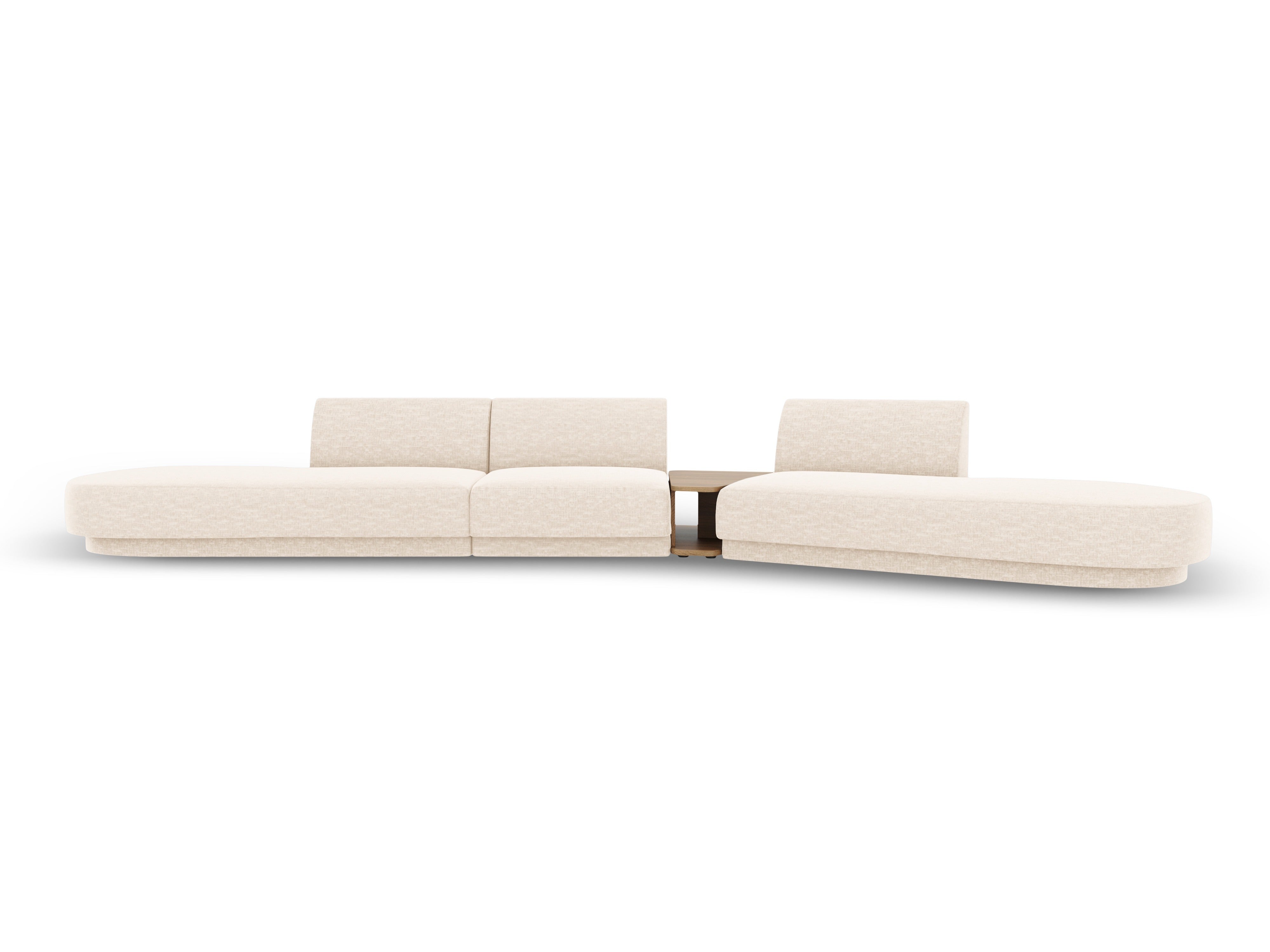 Right-facing modular sofa with table for 5 people MILEY light beige silky chenille