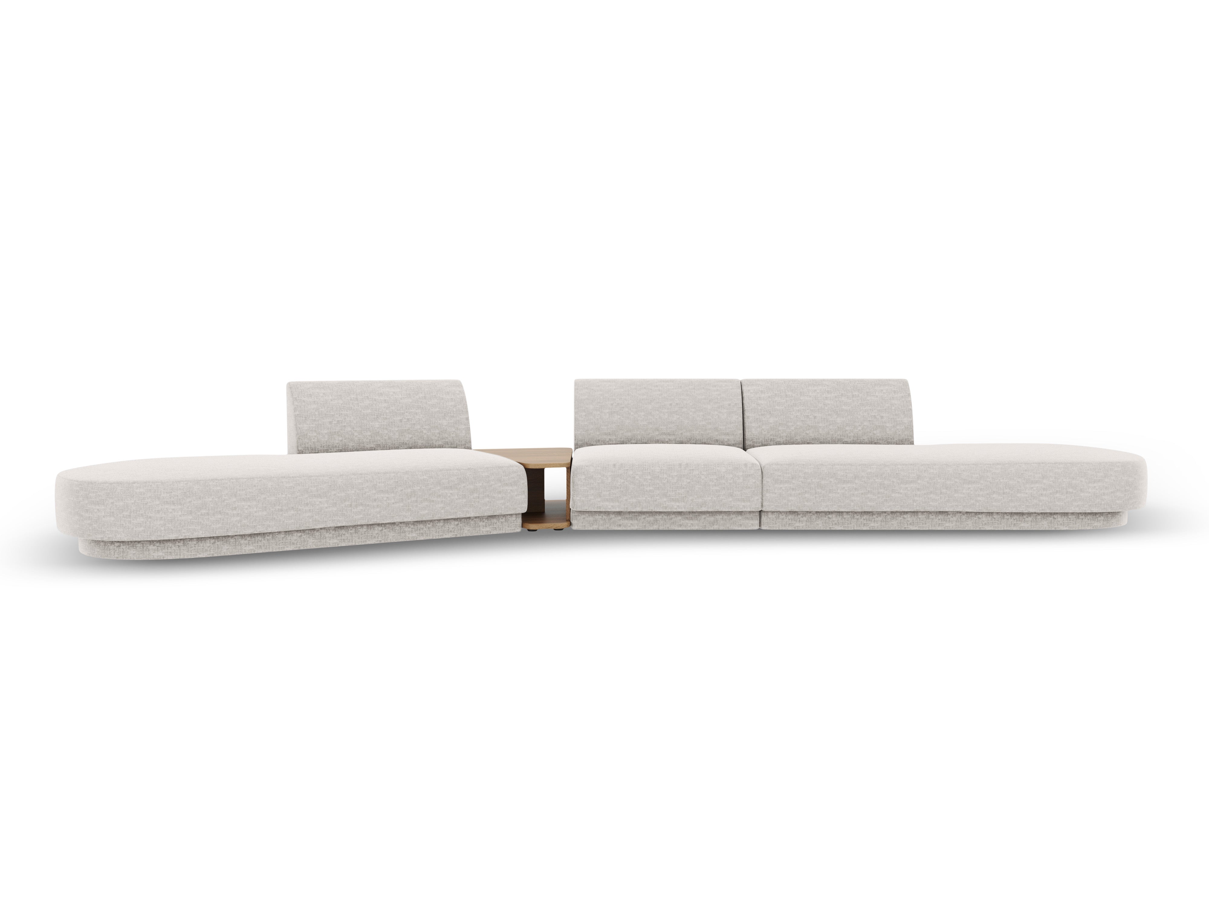 Modulares Sofa links mit Tisch für 5 Personen MILEY hellgraues schimmerndes Chenille