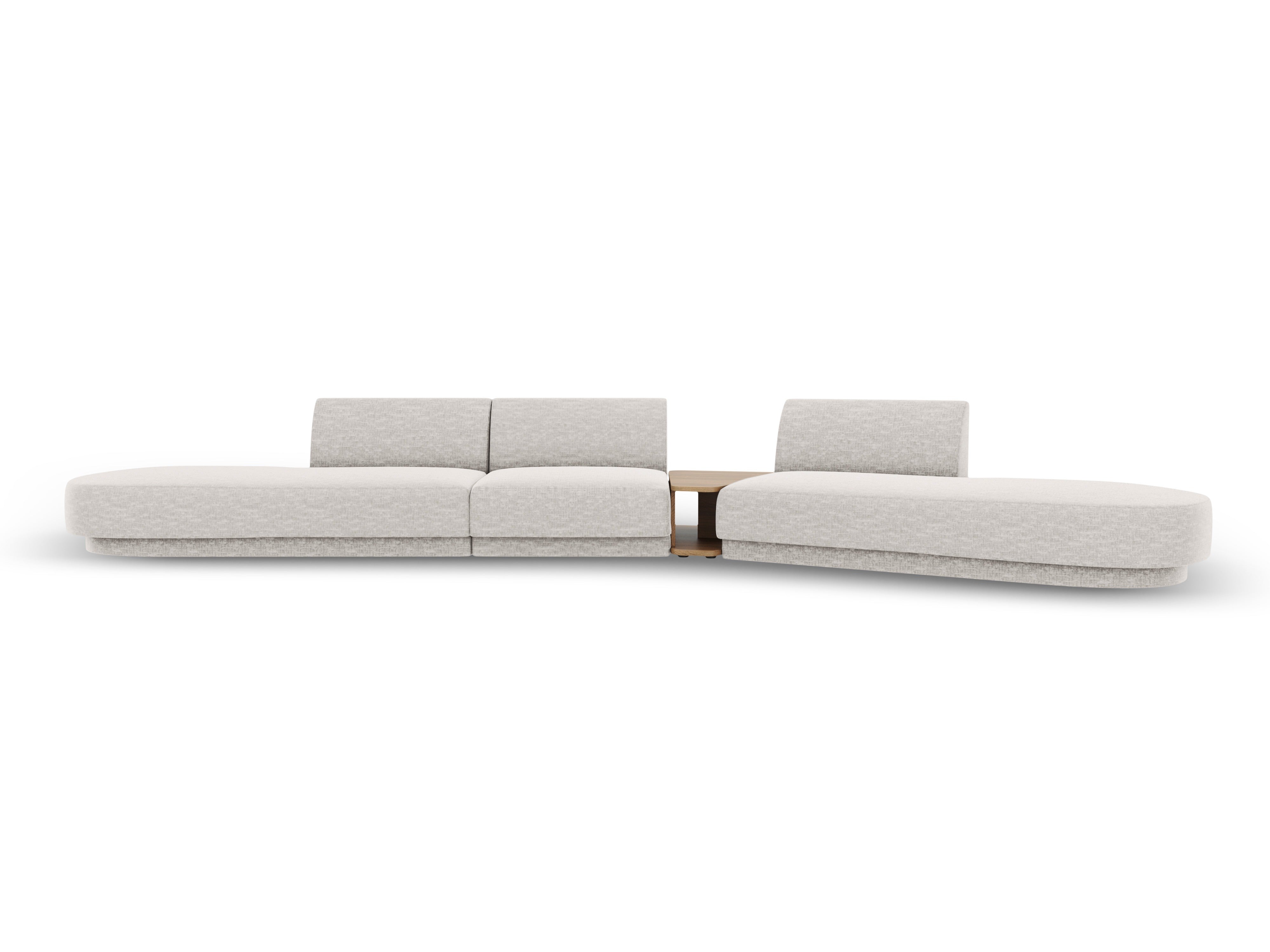 Modulares Sofa mit Tisch, 5-Sitzer MILEY in hellgrauem, seidig schimmerndem Chenille, rechtsseitig