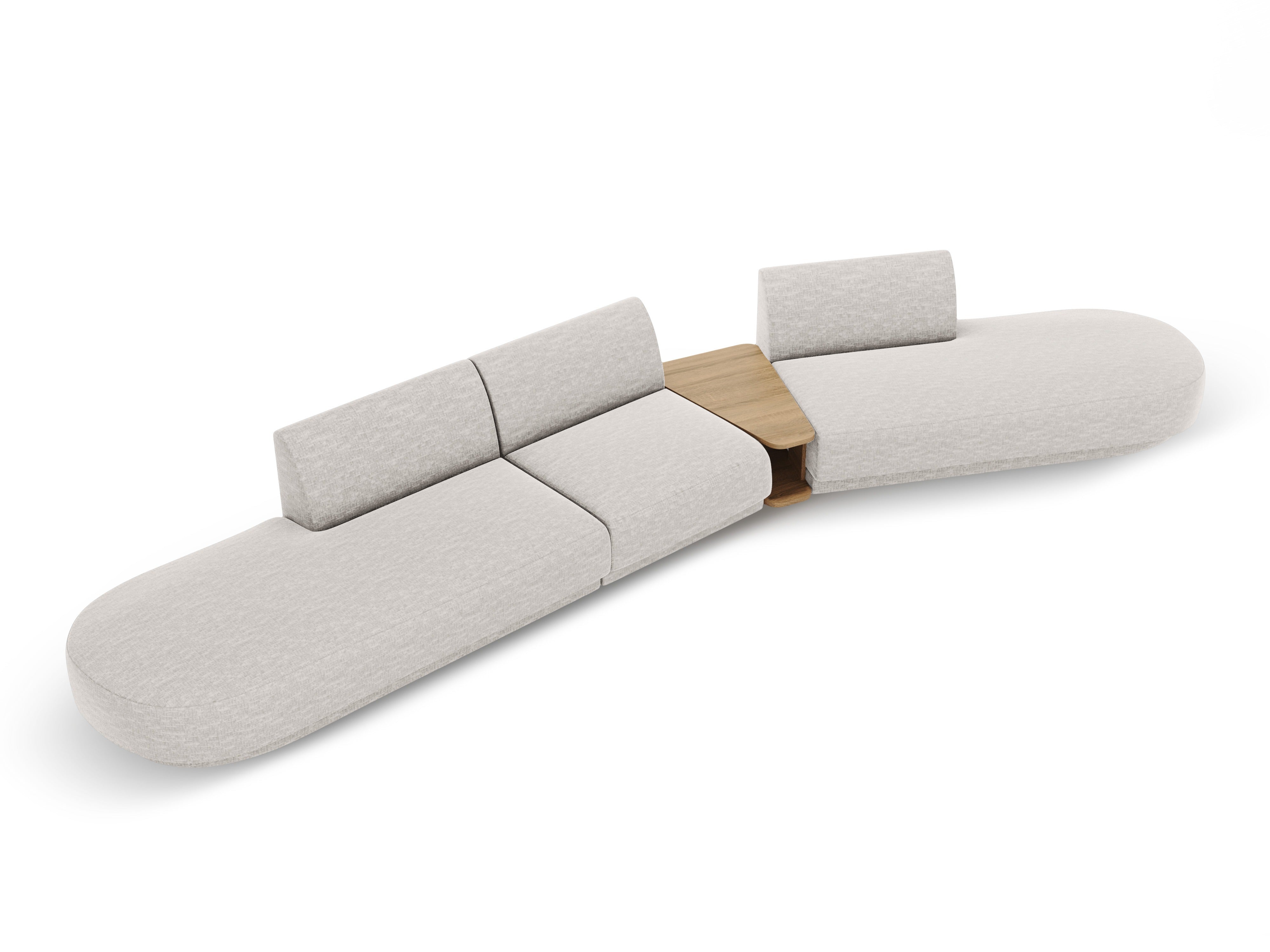 Modulares Sofa mit Tisch, 5-Sitzer MILEY in hellgrauem, seidig schimmerndem Chenille, rechtsseitig