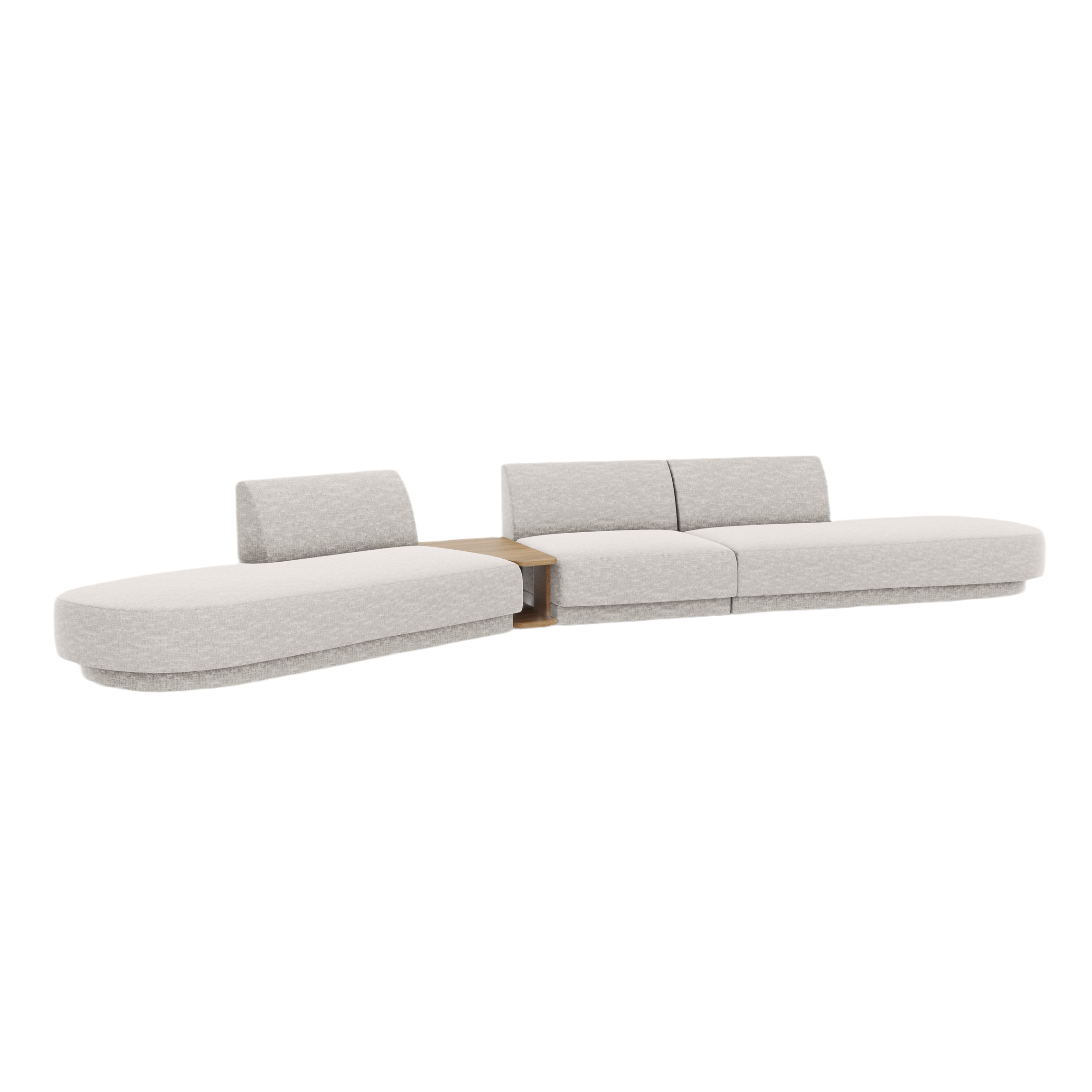 Modulares Sofa links mit Tisch für 5 Personen MILEY hellgraues schimmerndes Chenille