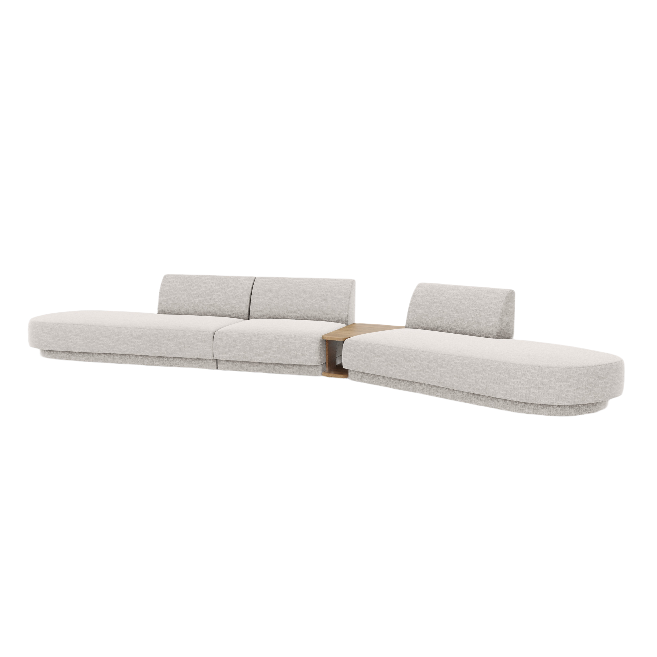 Modulares Sofa mit Tisch, 5-Sitzer MILEY in hellgrauem, seidig schimmerndem Chenille, rechtsseitig