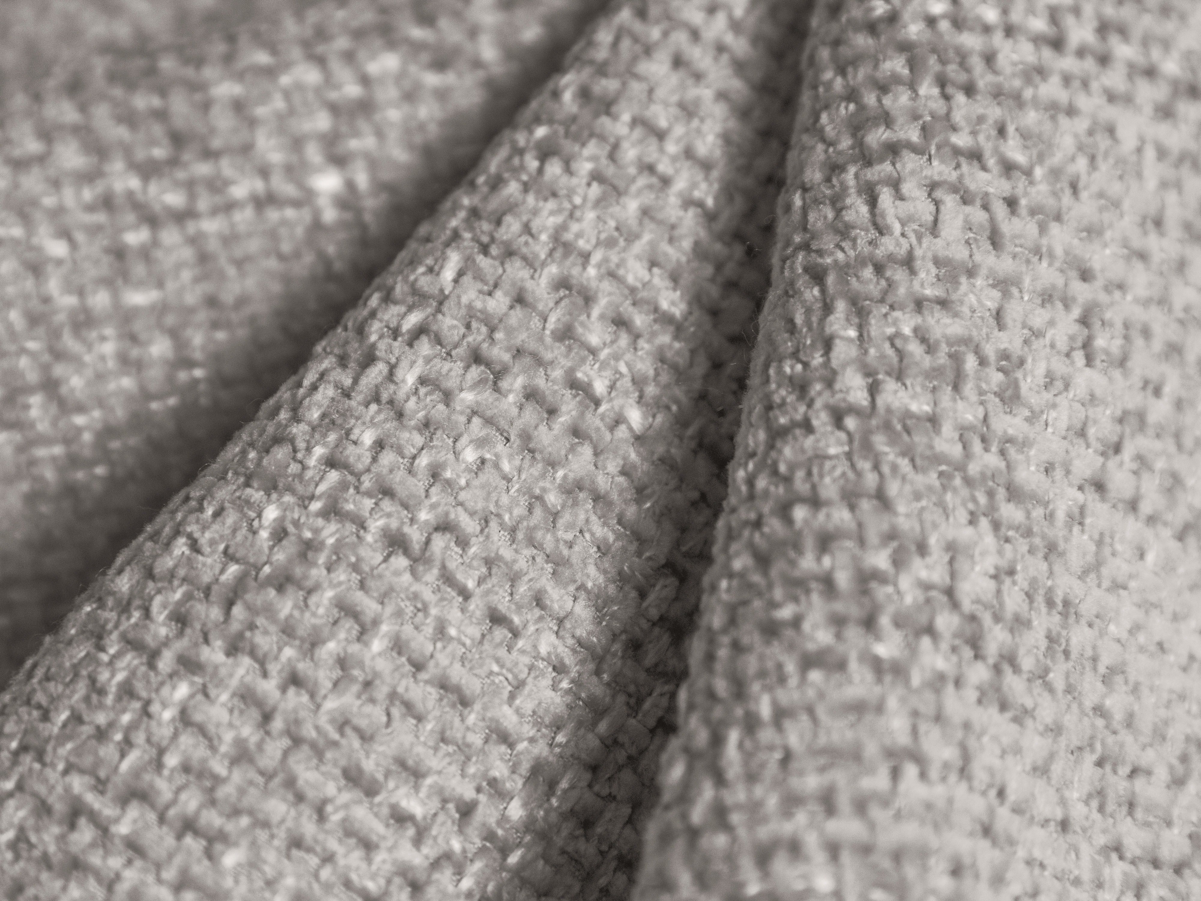 Modulares Sofa mit Tisch, 5-Sitzer MILEY in hellgrauem, seidig schimmerndem Chenille, rechtsseitig