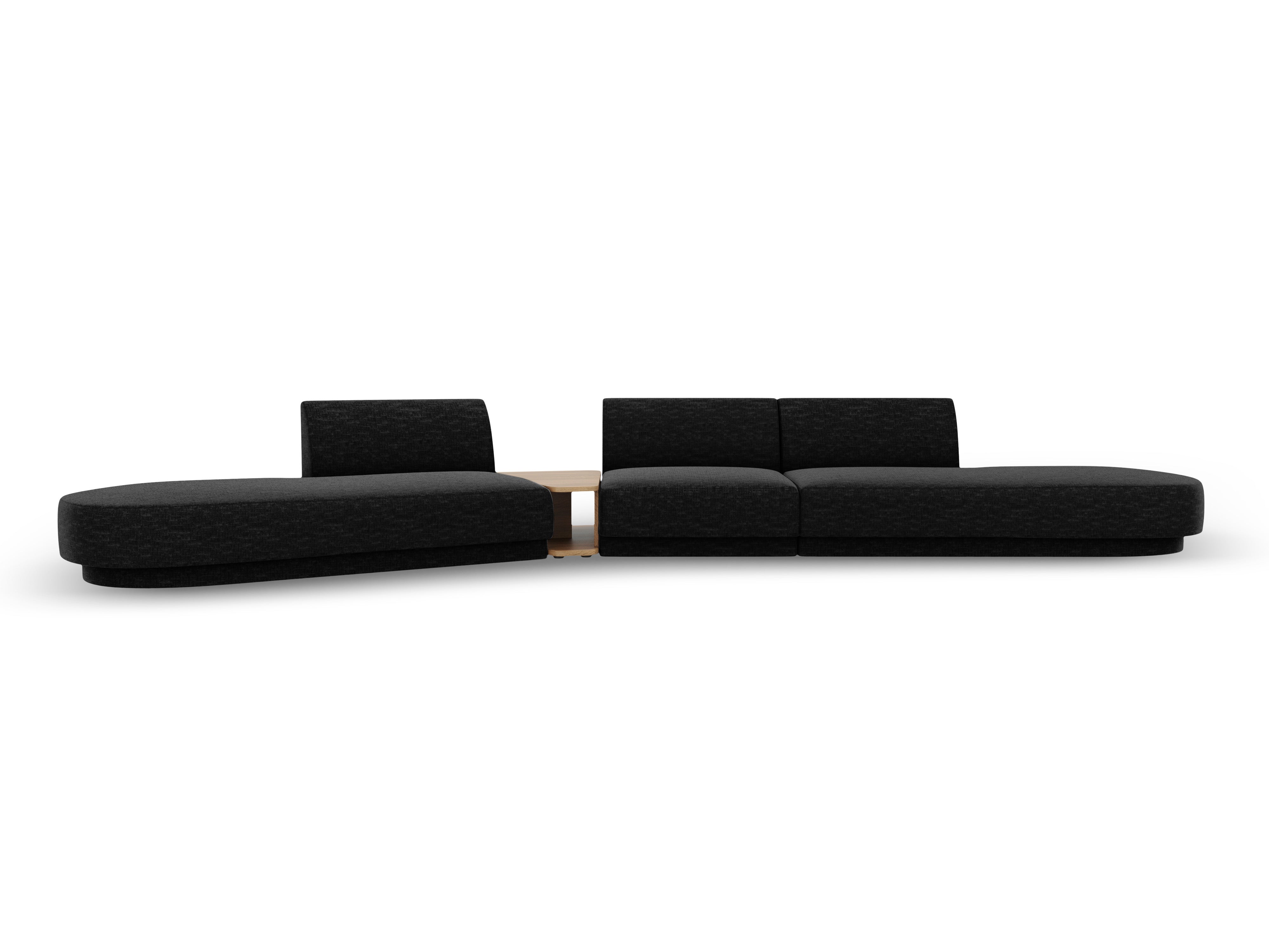 Modulares Sofa links mit Tisch für 5 Personen MILEY schwarzes schimmerndes Chenille