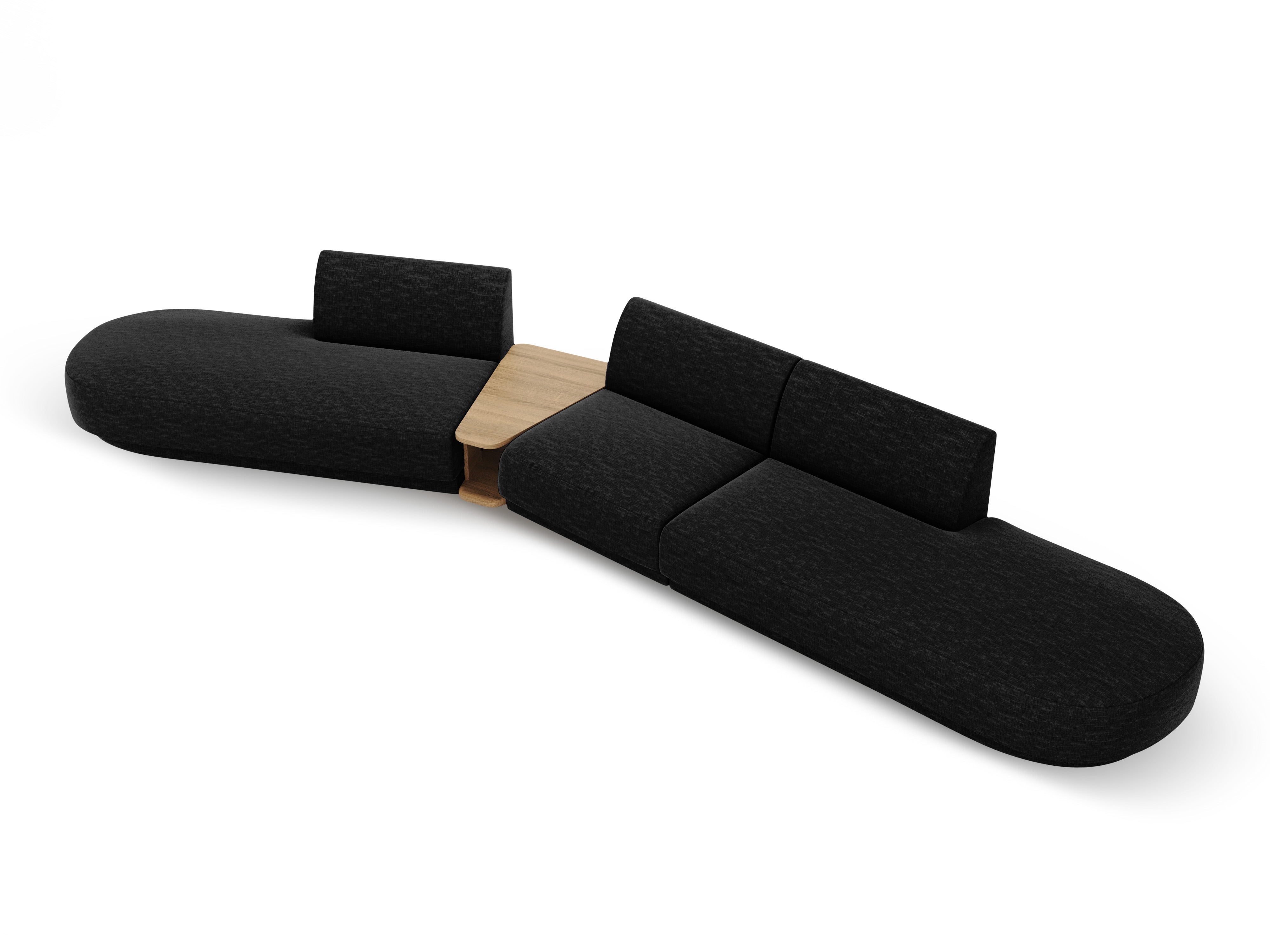Modulares Sofa links mit Tisch für 5 Personen MILEY schwarzes schimmerndes Chenille