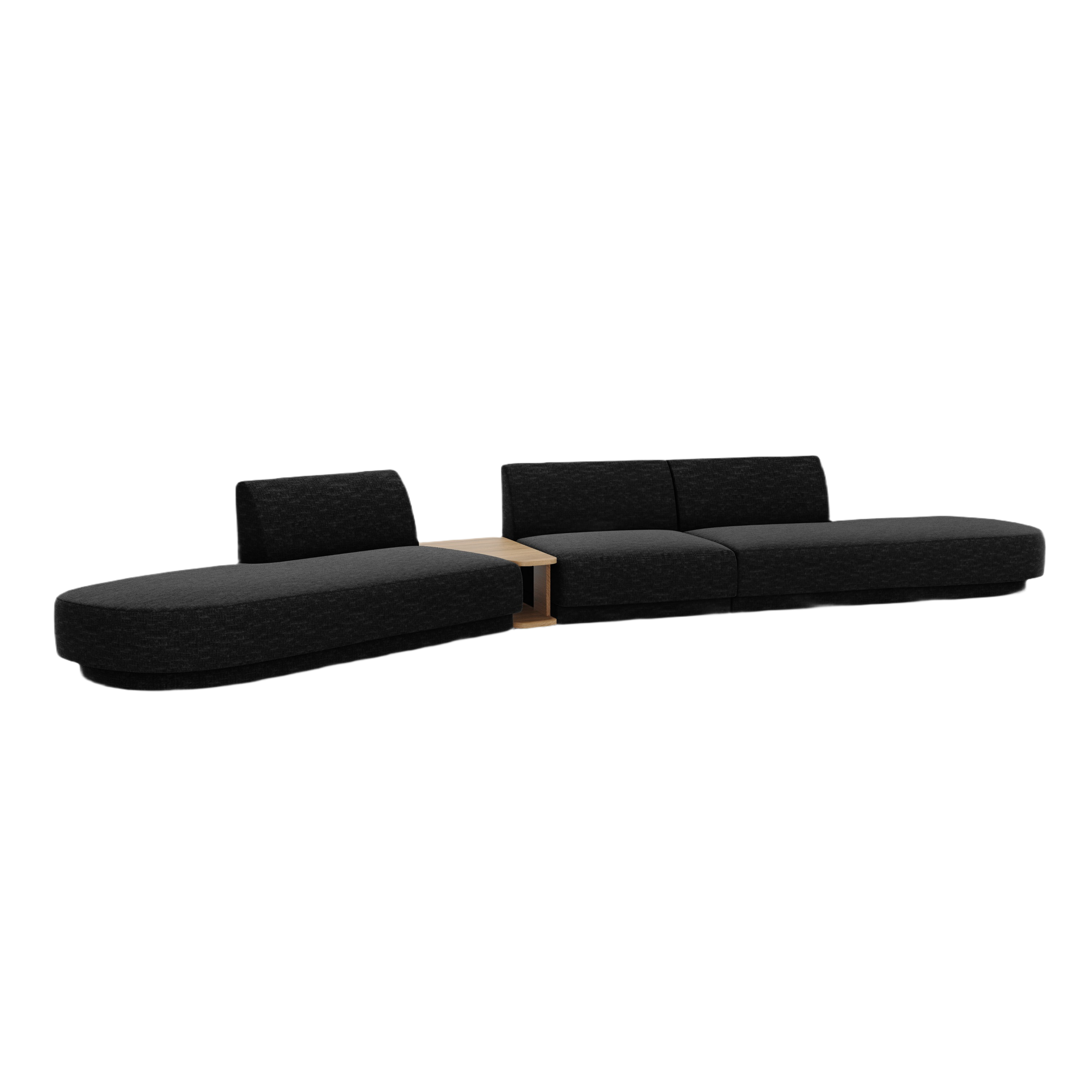 Modulares Sofa links mit Tisch für 5 Personen MILEY schwarzes schimmerndes Chenille