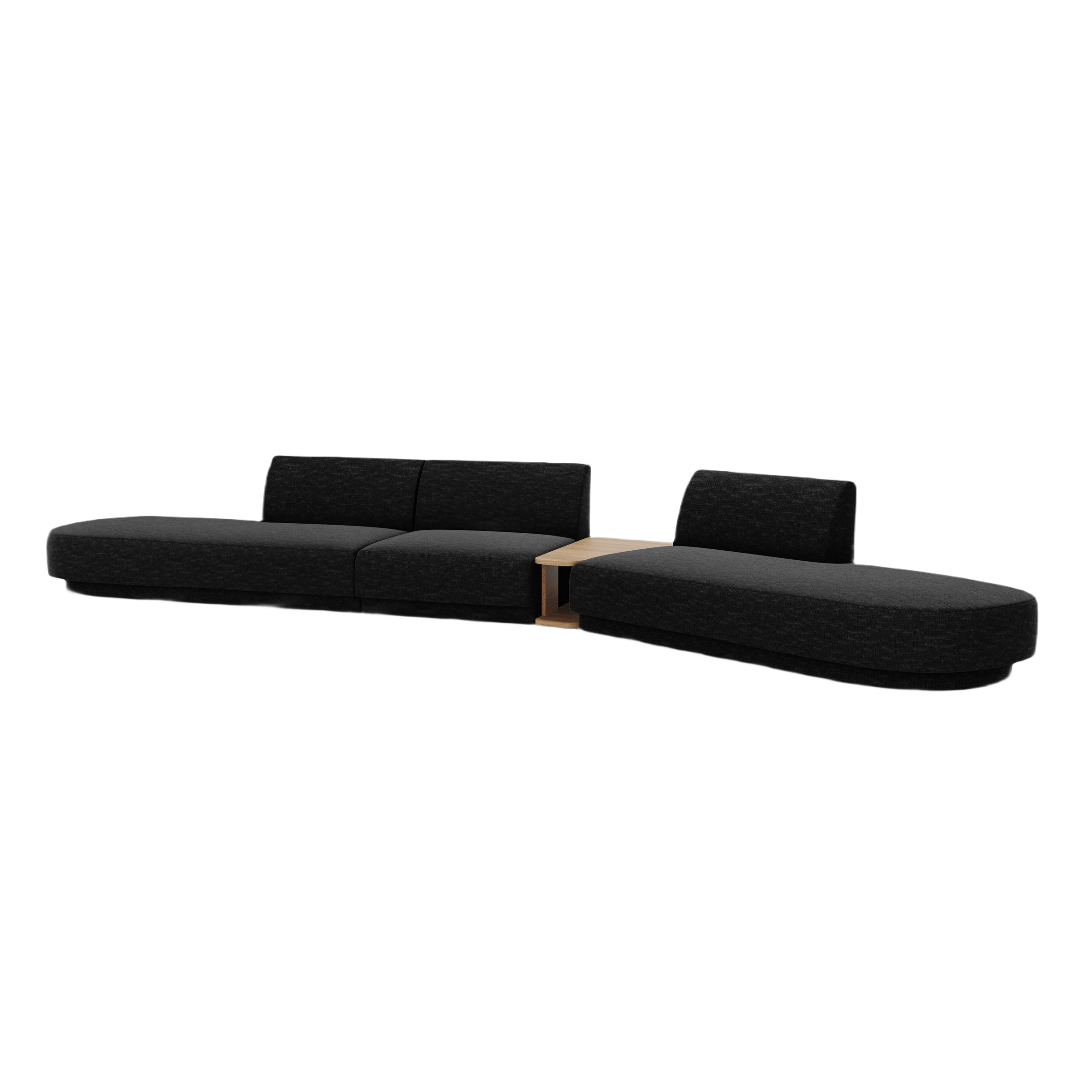 Right-facing modular sofa with table for 5 people MILEY black chenille silky