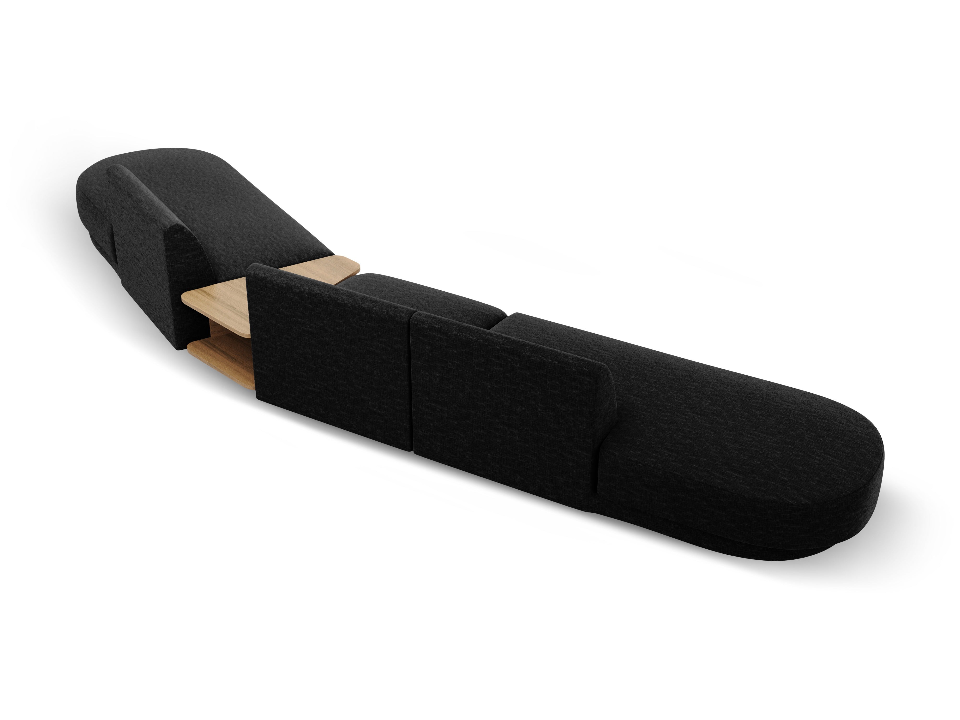 Right-facing modular sofa with table for 5 people MILEY black chenille silky