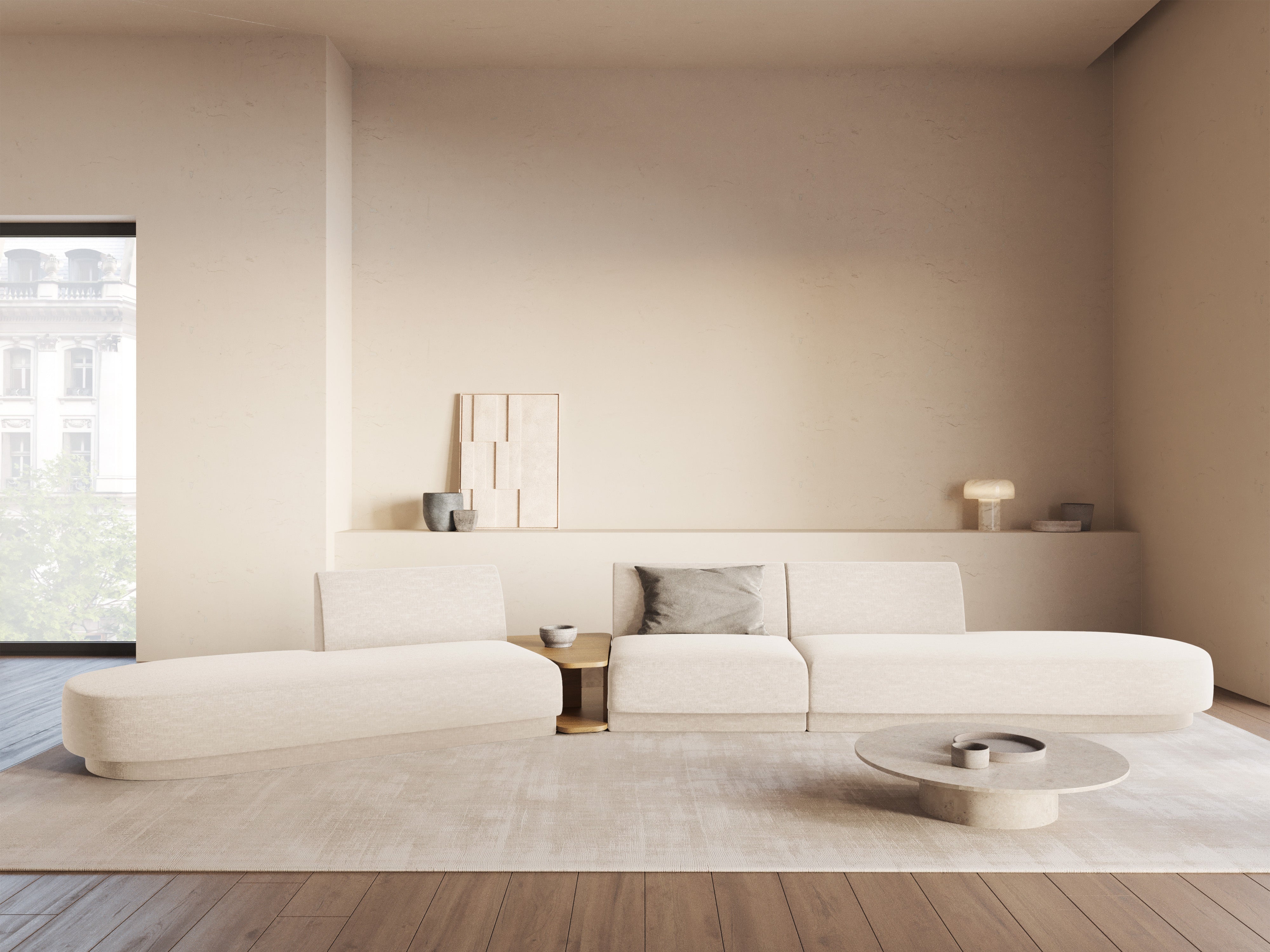 Left-facing modular sofa with table for 5 people MILEY ivory chenille