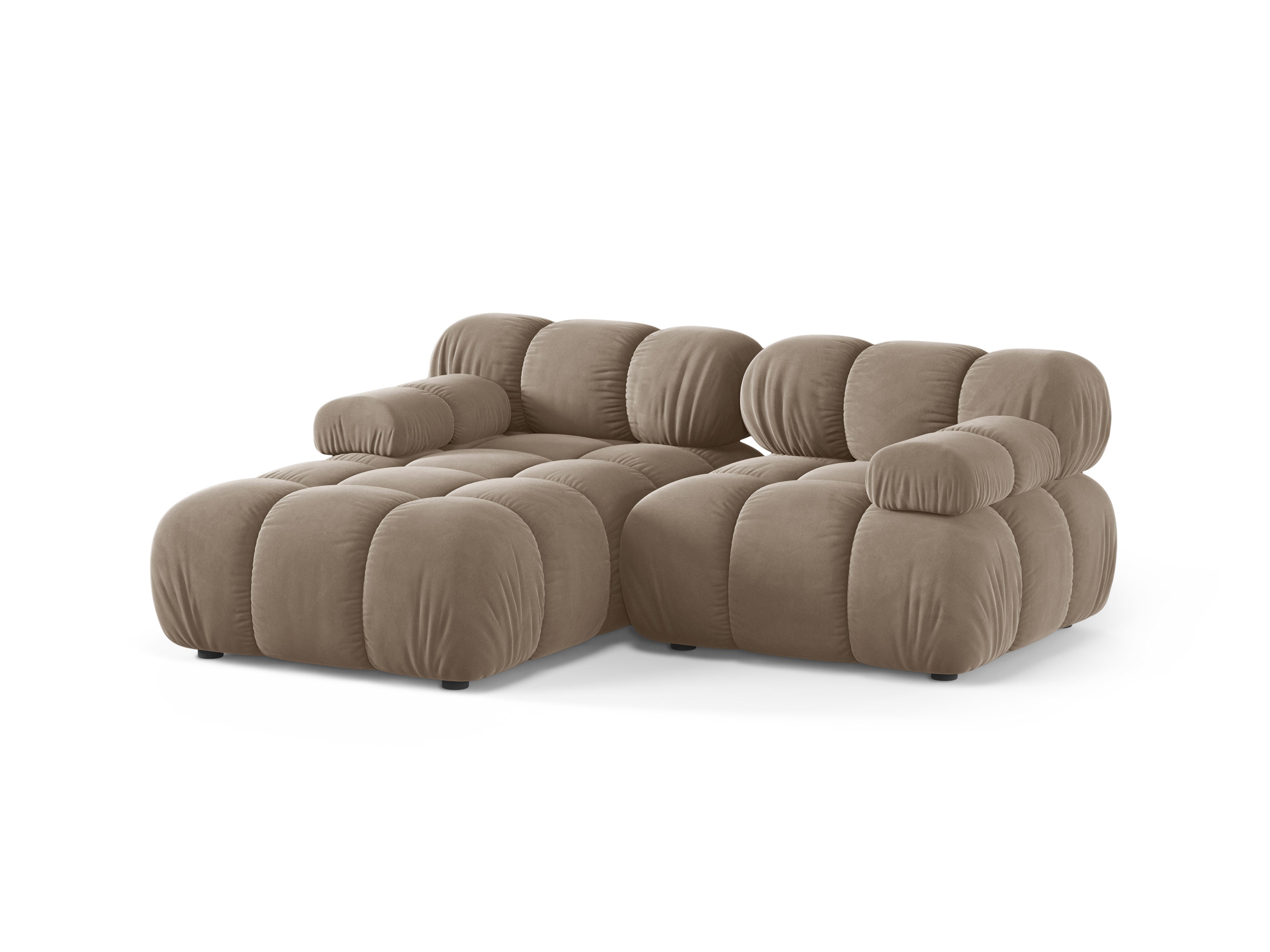 Samt-Ecksofa für 2 Personen, linksseitig, BELLIS in Cappuccino.