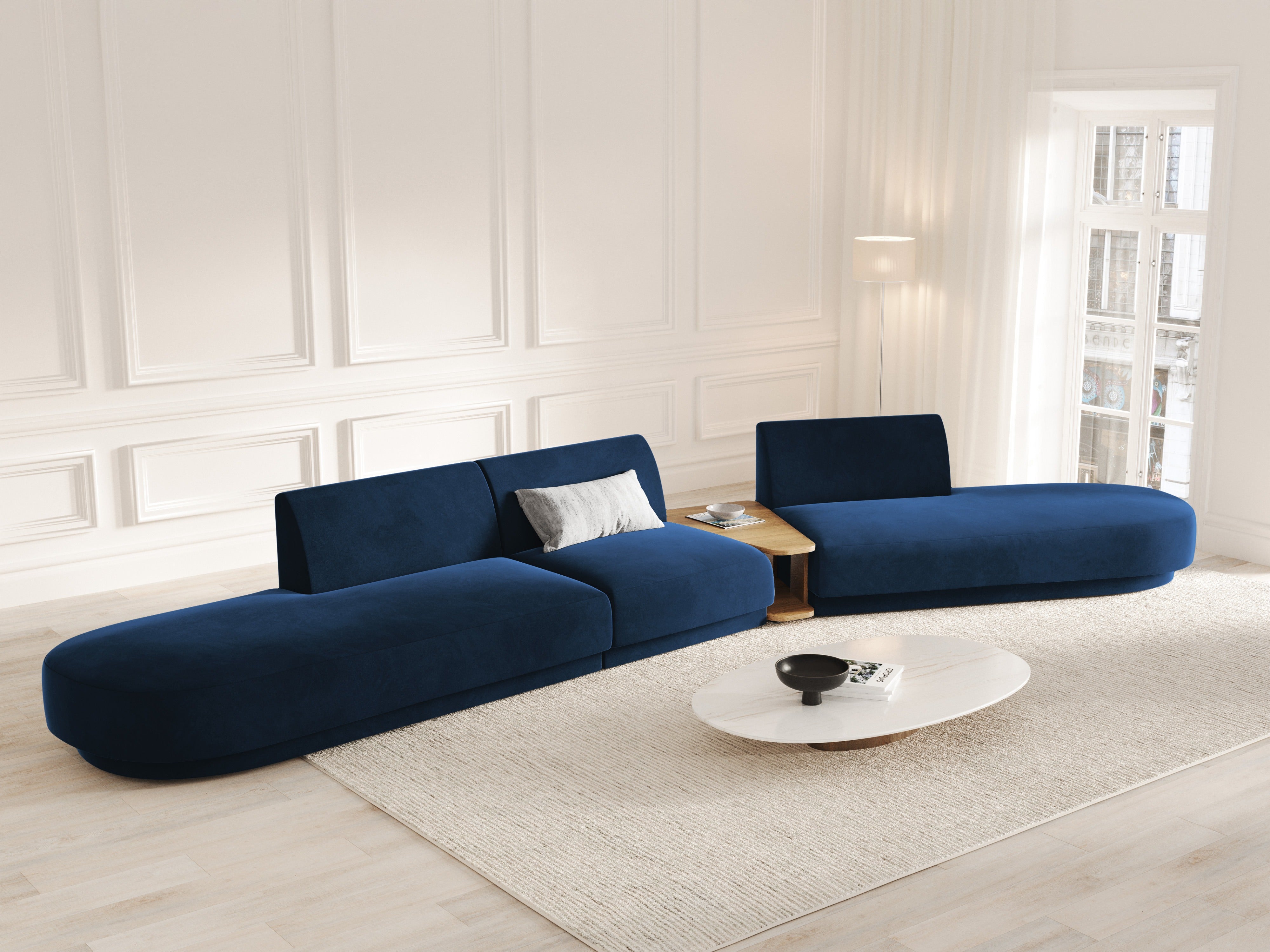 Modulares Sofa mit Tisch, 5-Sitzer, samtig, MILEY, königsblau