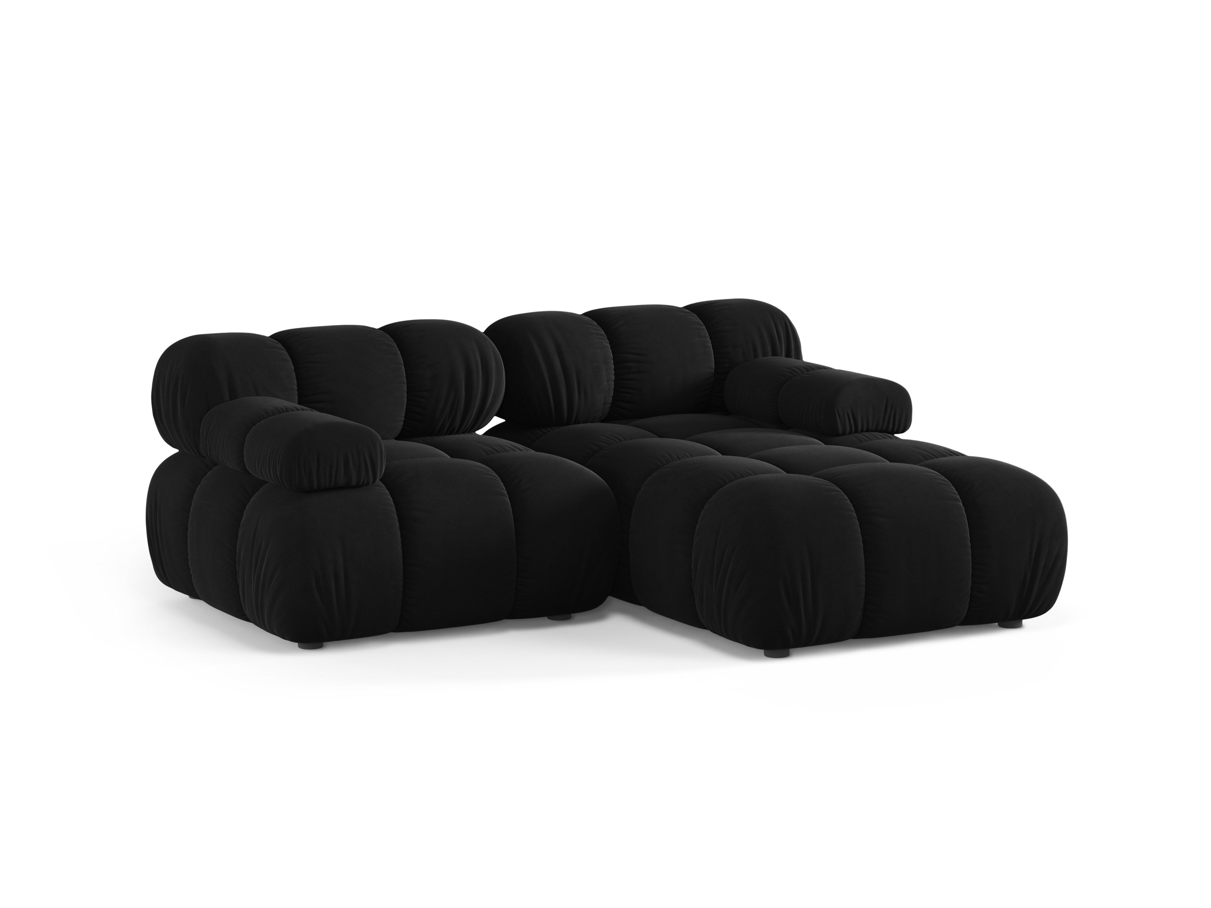 Samt-Ecksofa für zwei Personen, rechtsseitig, BELLIS in Schwarz