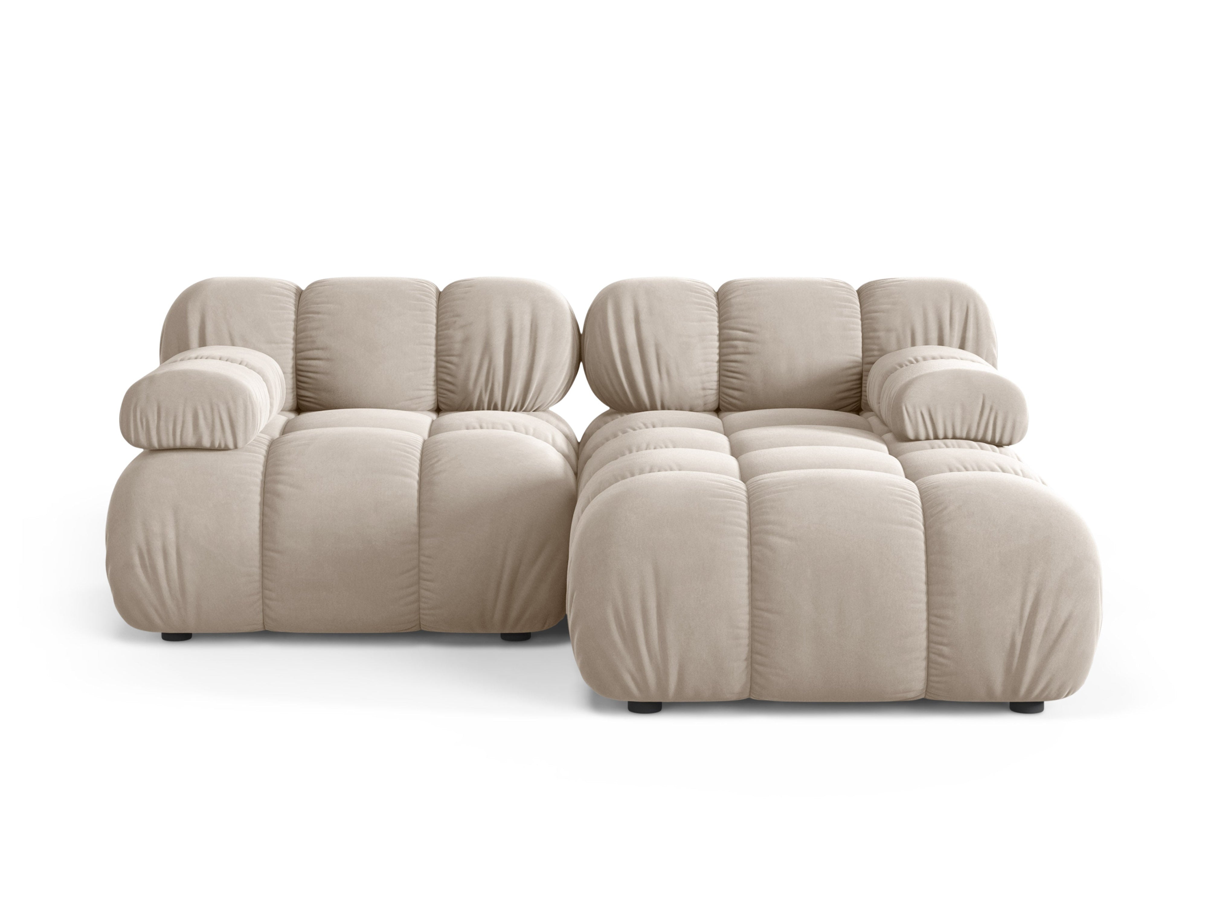 Beiger, rechtsseitiger, 2-sitziger Samt-Ecksofa BELLIS