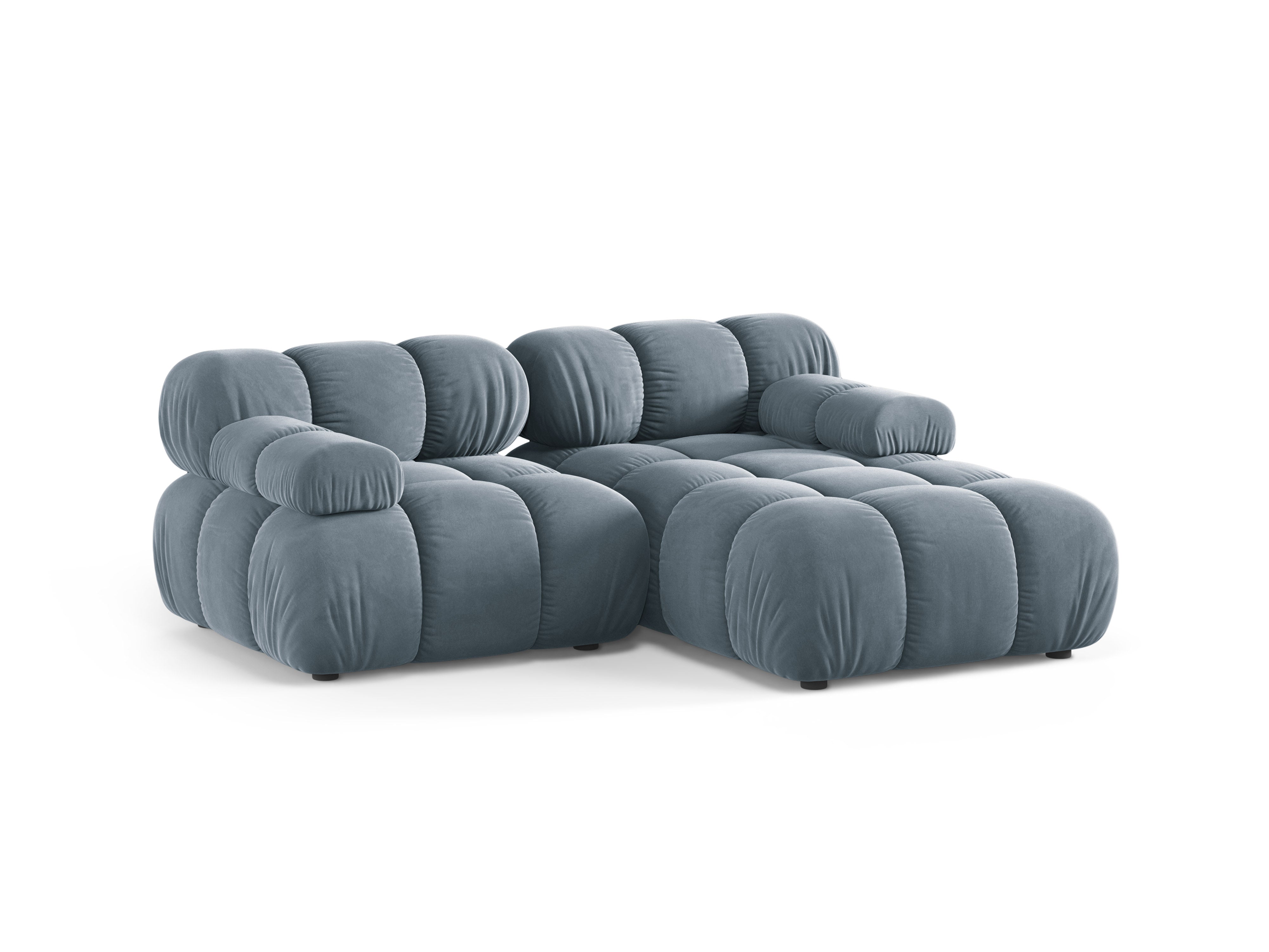 Samt-Ecksofa für zwei Personen, rechtsseitig, BELLIS in Blau