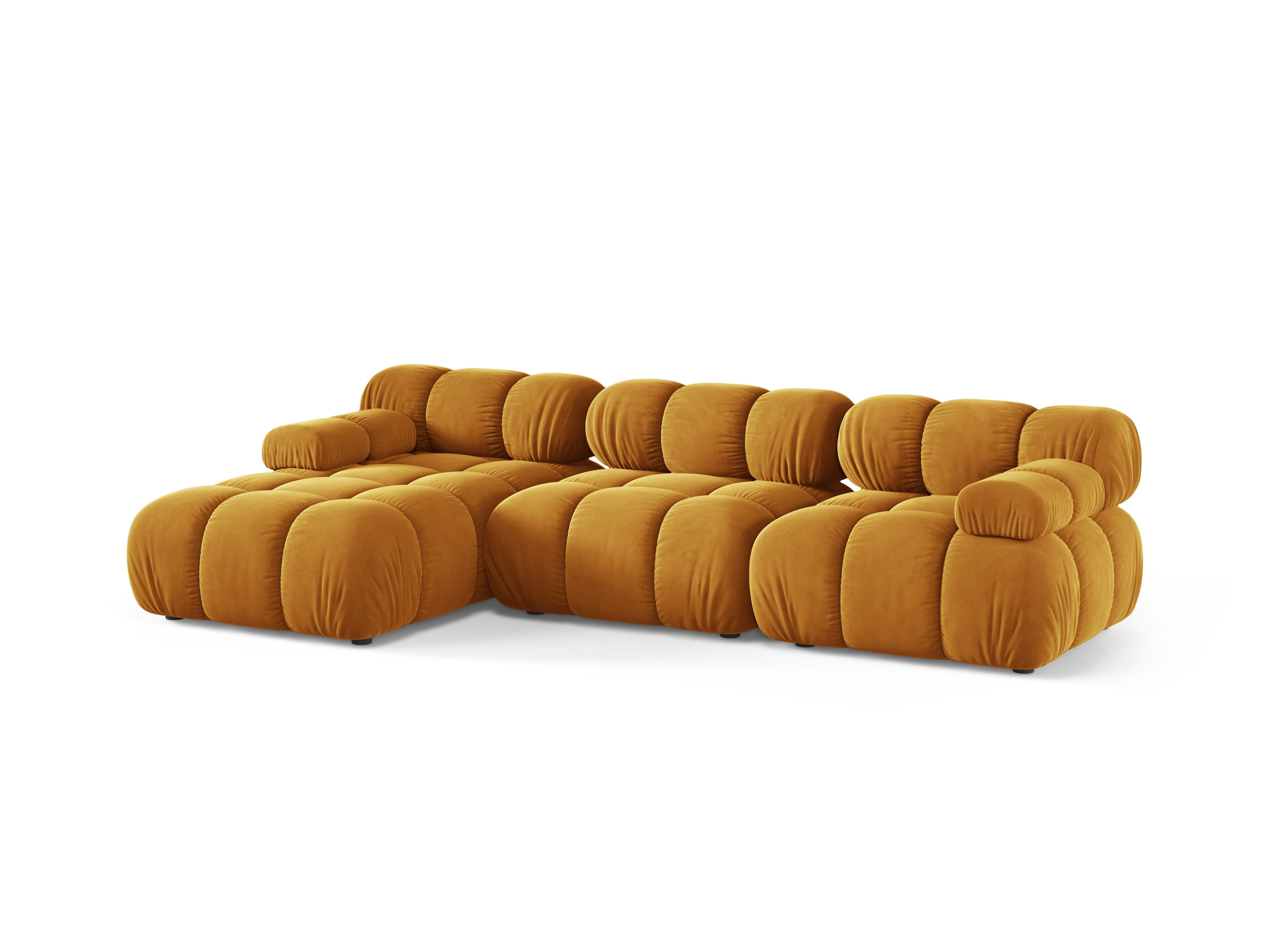 3-sitziger, linksseitiger Ecksofa BELLIS aus senfgelbem Samt