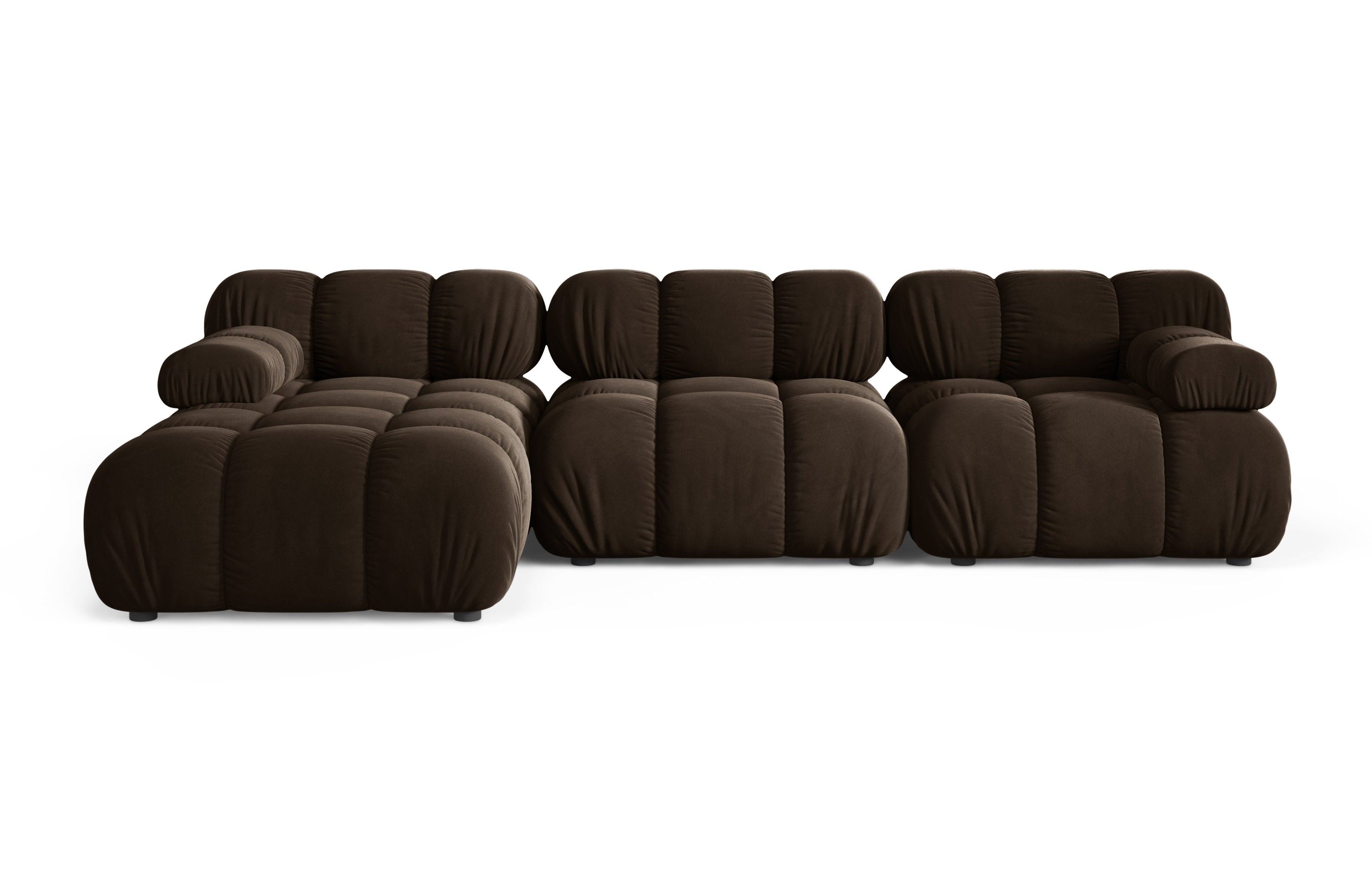 Samt-Ecksofa für 3 Personen, linksseitig, BELLIS in Schokoladenfarbe