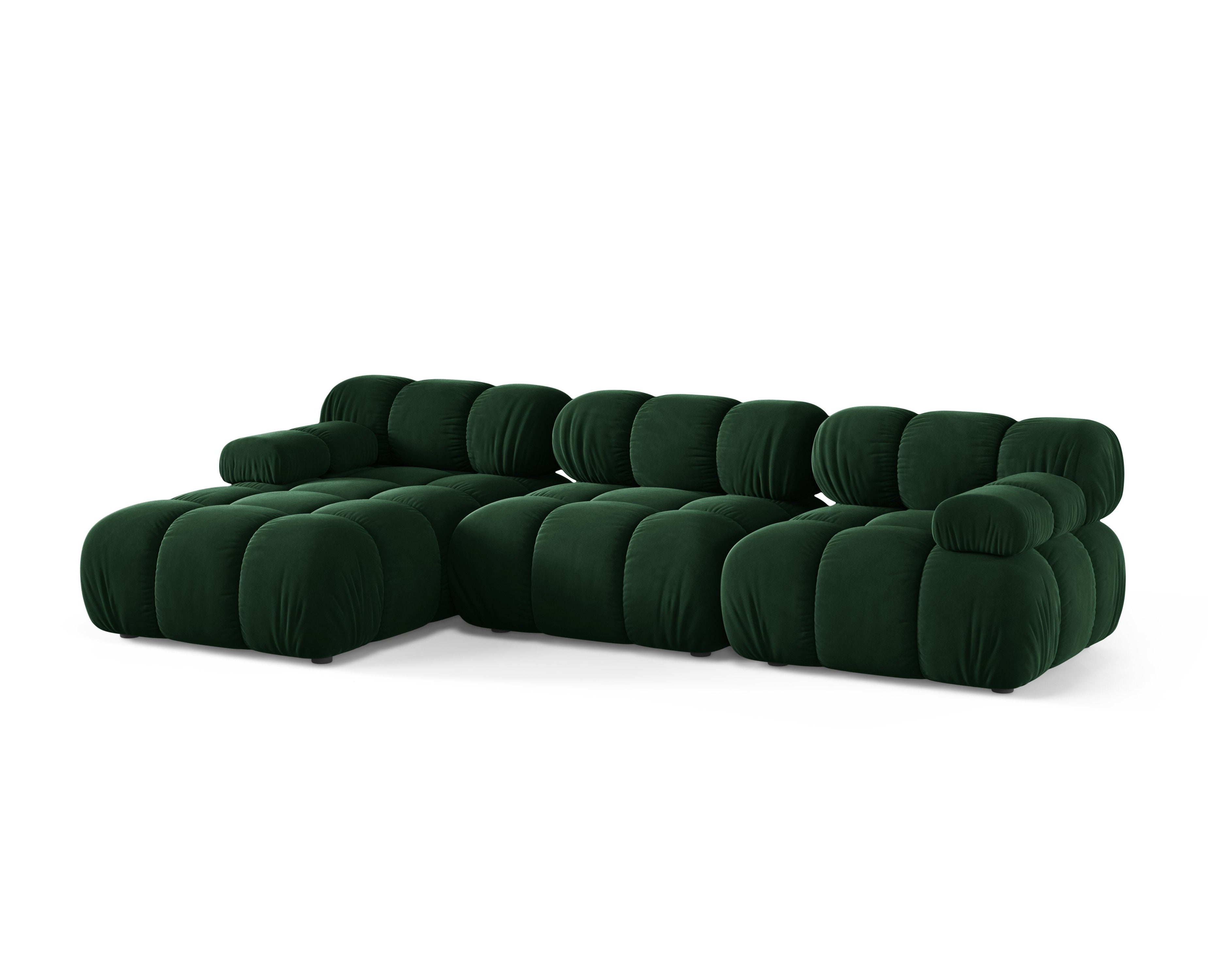 Samt-Ecksofa für 3 Personen, links, BELLIS in Flaschengrün