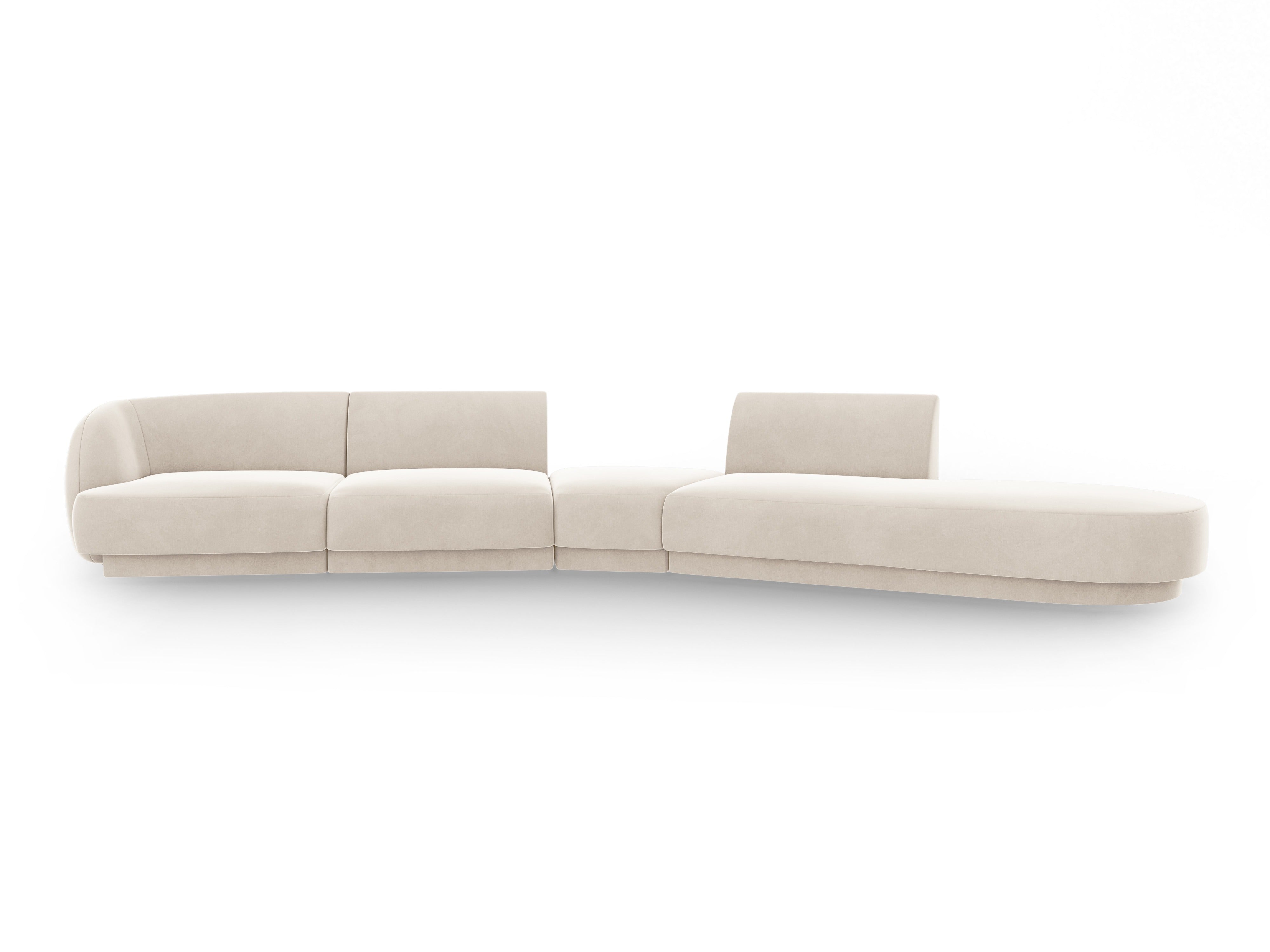 Right-facing modular velvet corner sofa for 7 people MILEY light beige