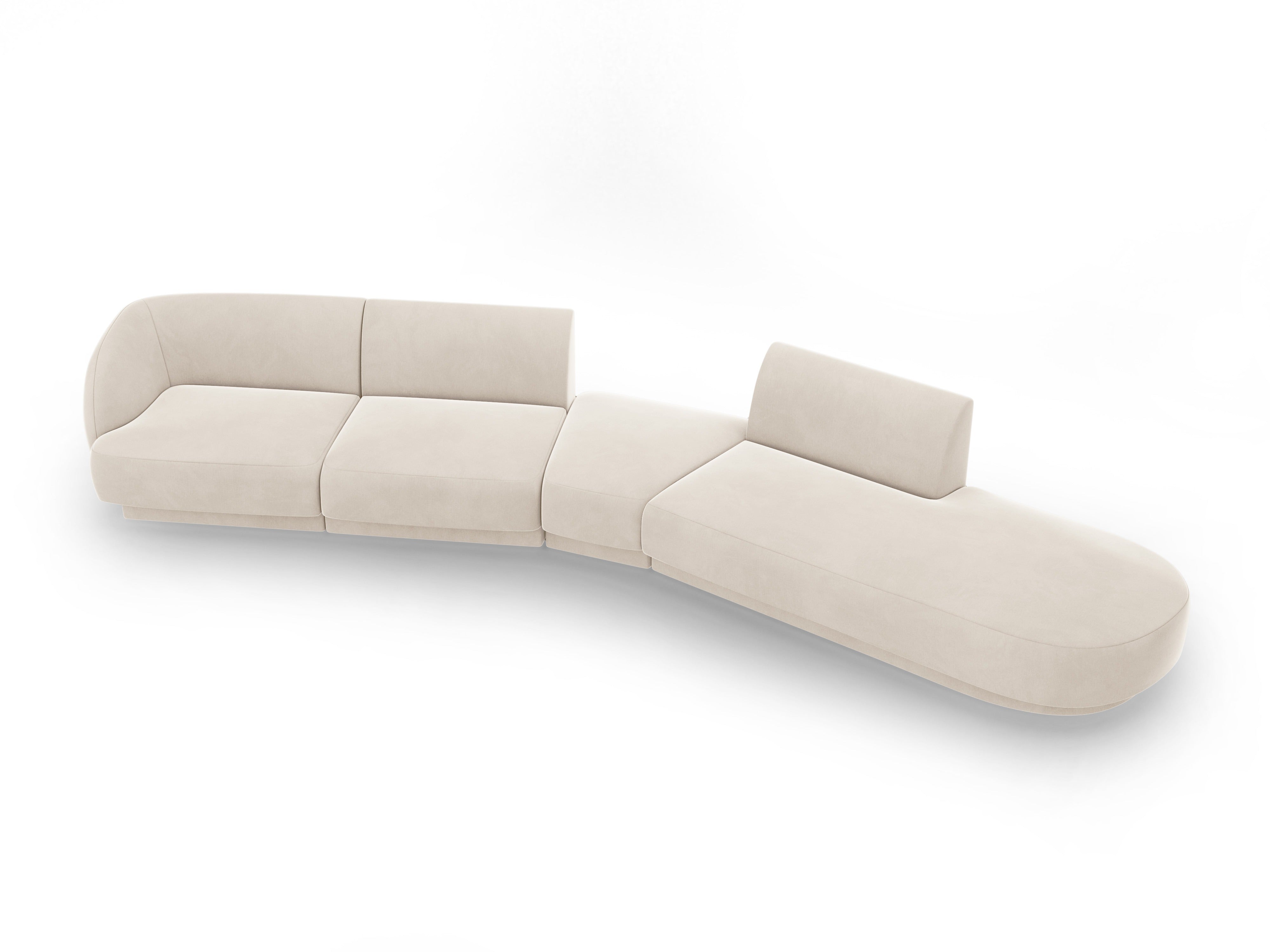 Right-facing modular velvet corner sofa for 7 people MILEY light beige