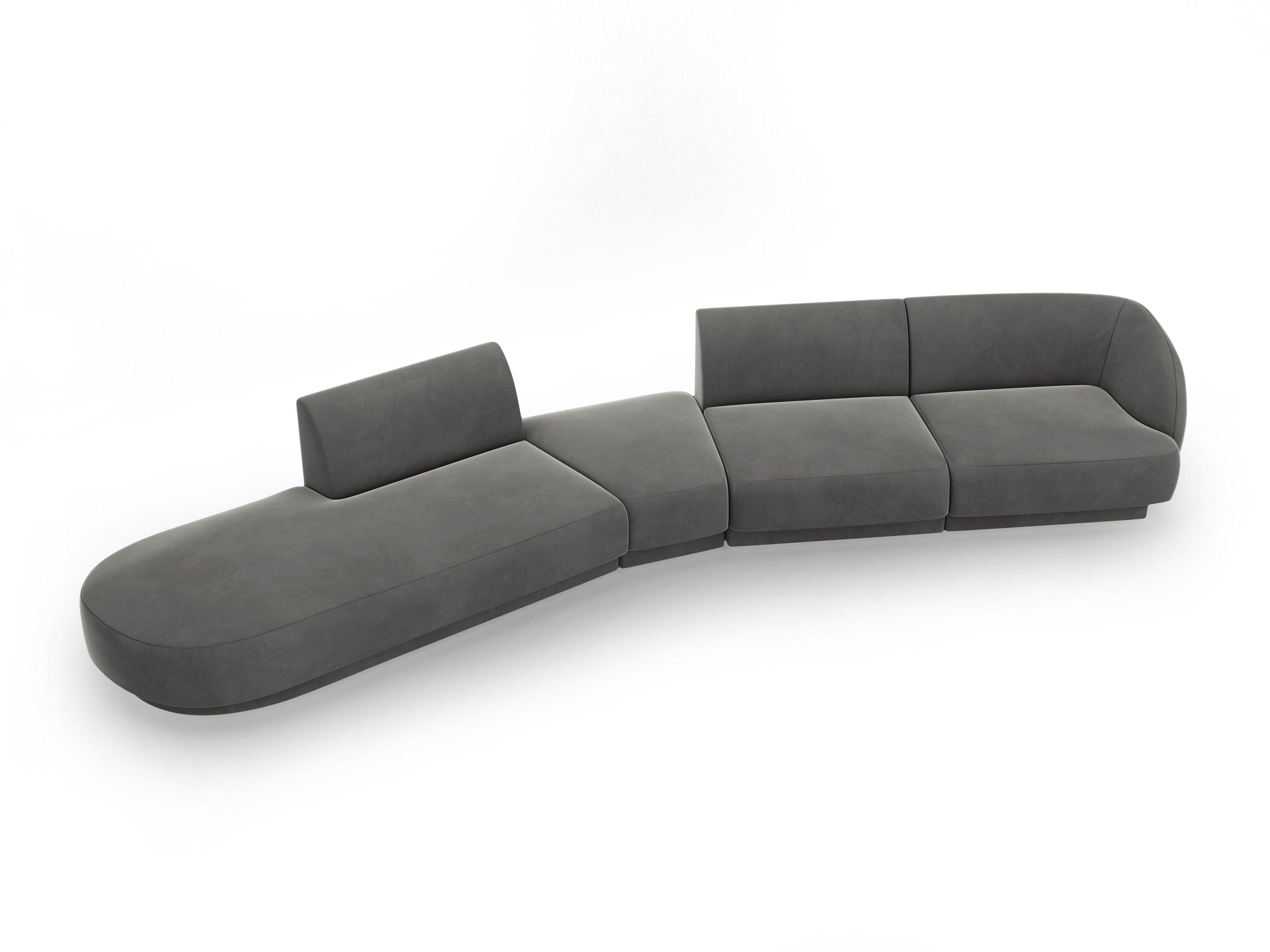 Left-facing velvet modular corner sofa for 7 people MILEY light gray