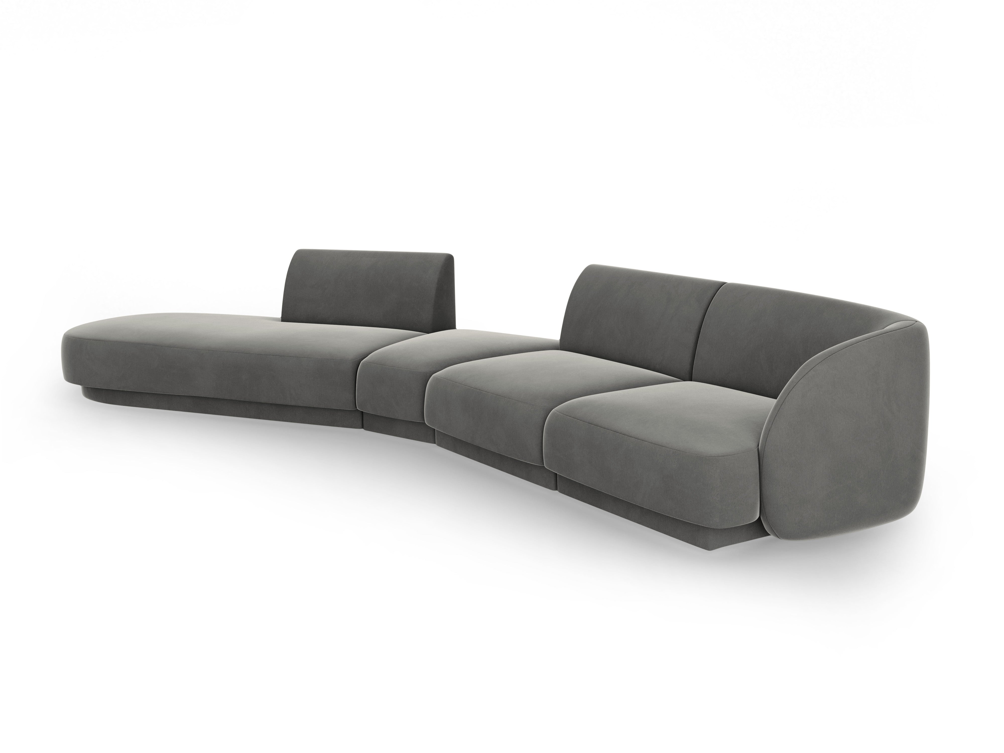 Left-facing velvet modular corner sofa for 7 people MILEY light gray