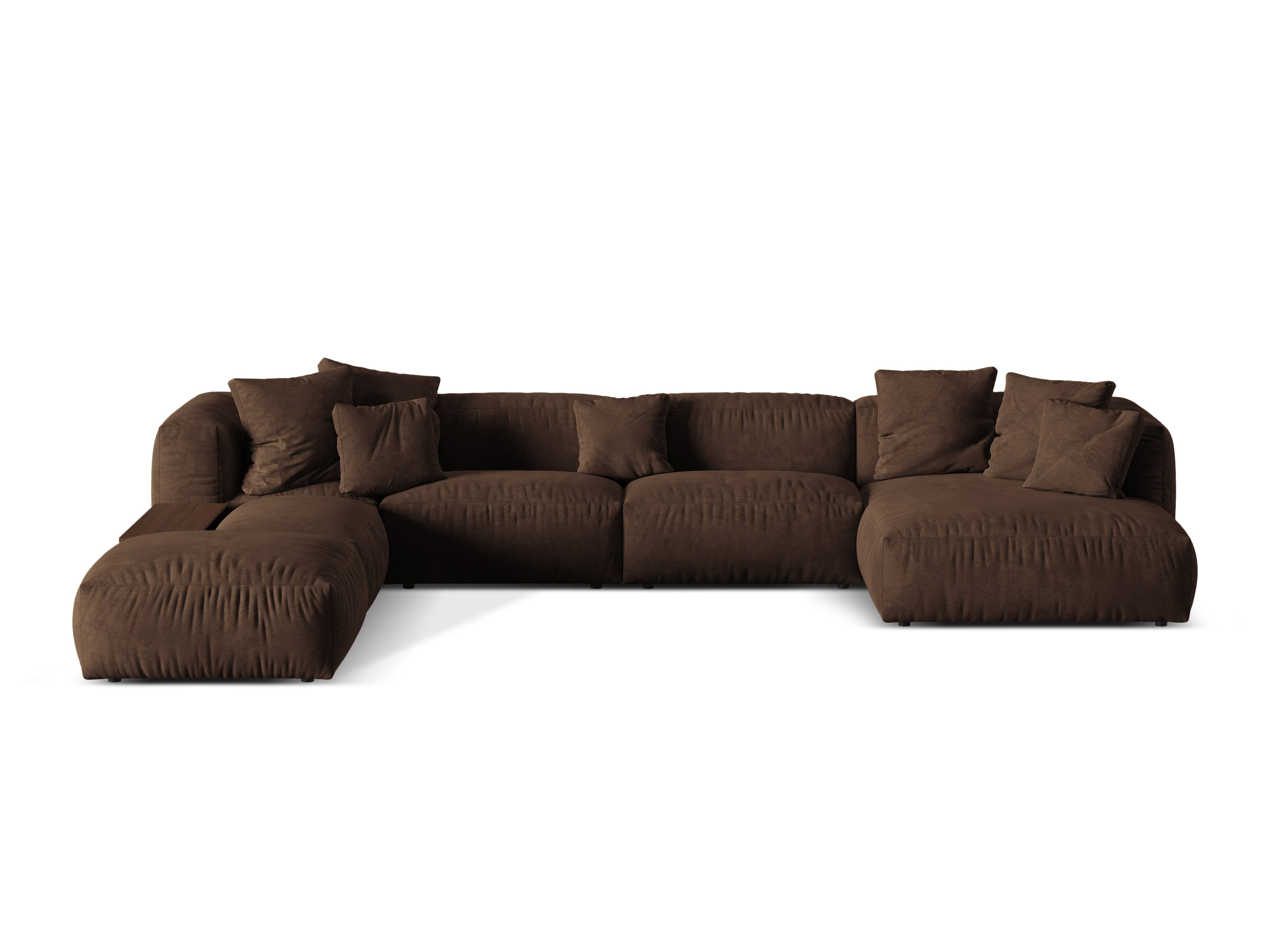 Panoramischer, linksseitiger Samt-Ecksofa MARTINA in Schokoladenfarbe