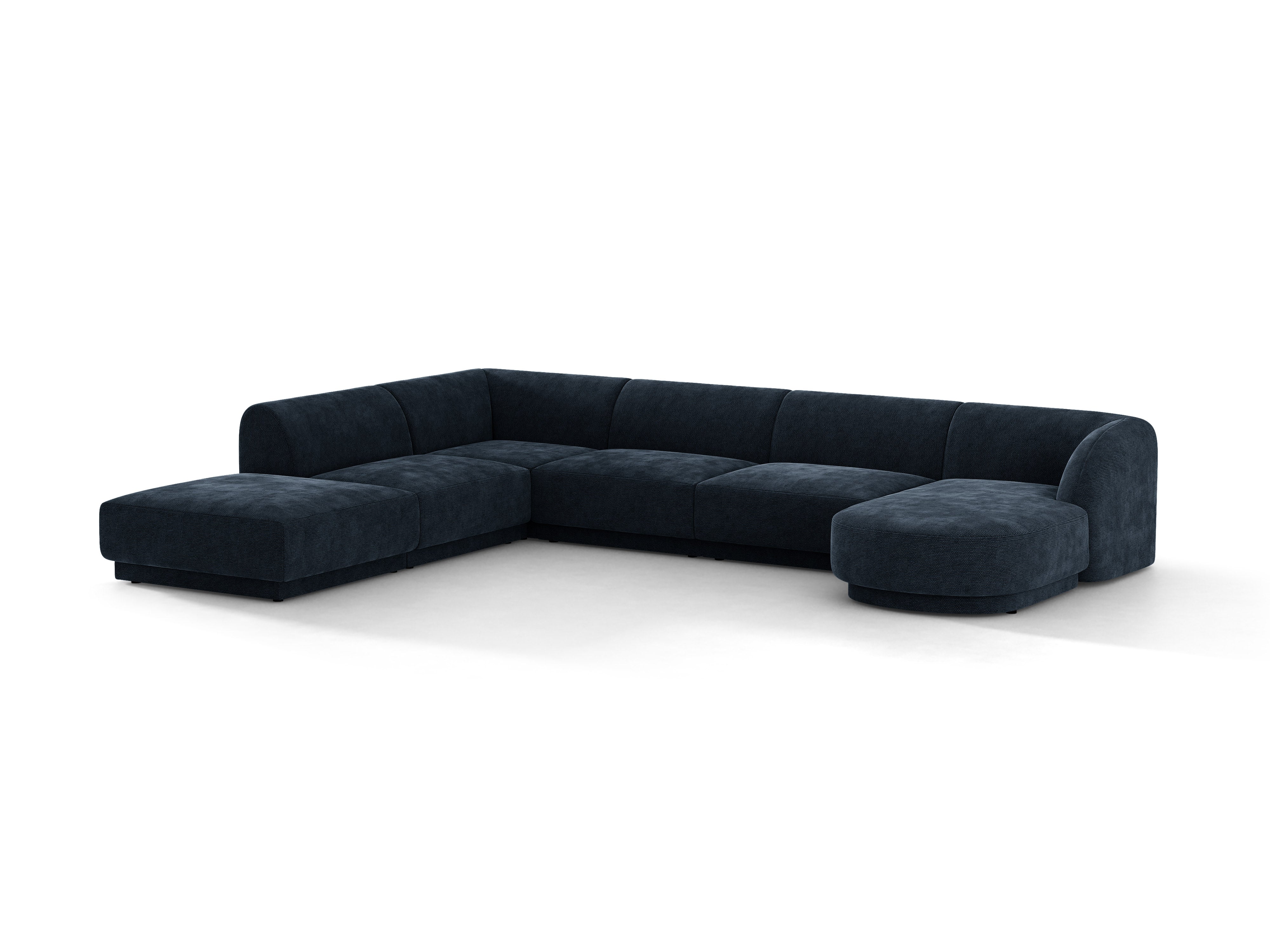 Narożnik lewostronny panoramiczny 6-osobowy MILEY granatowy szenil jedwabisty – sofa narożna