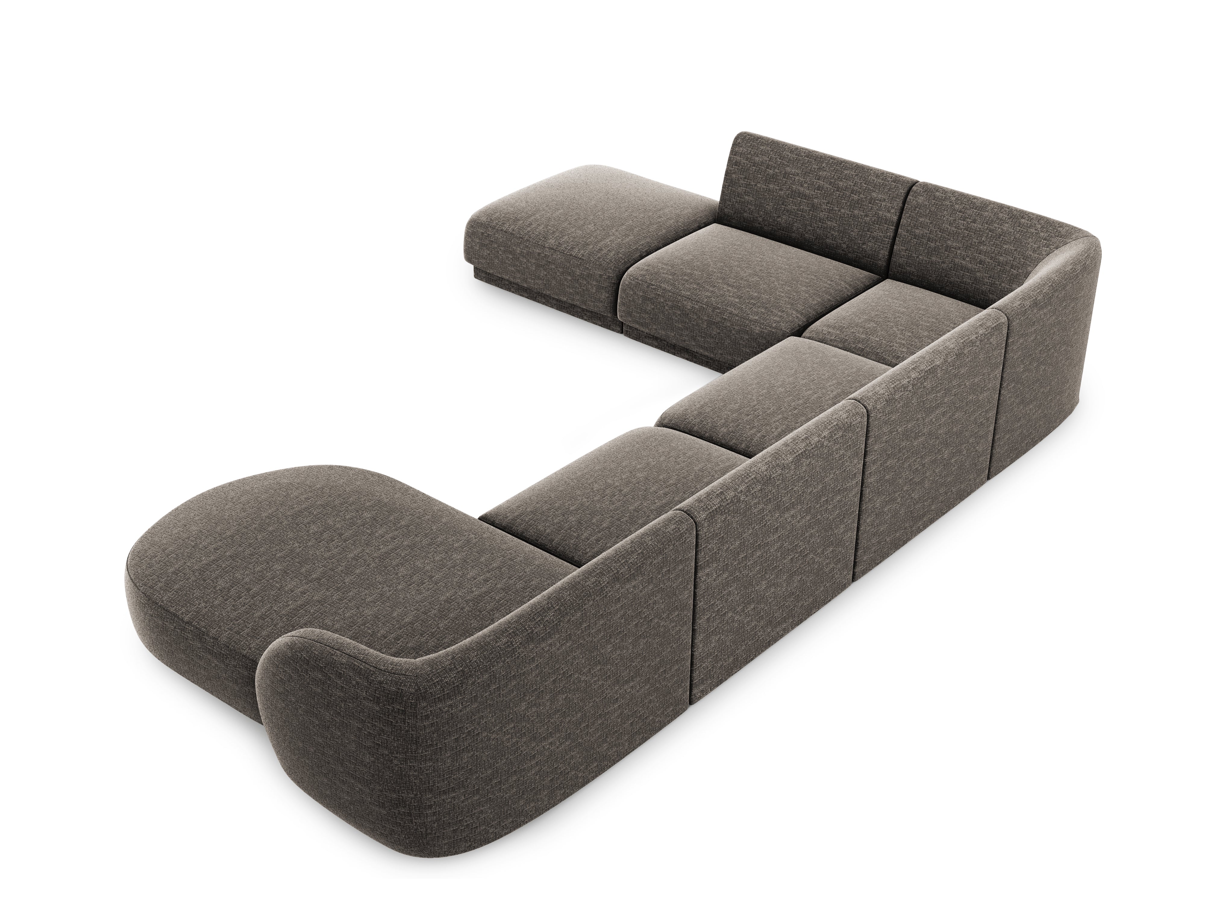 Sofa lewostronna panoramiczna w tkaninie szenilowej 6-osobowa MILEY szary Micadoni    Eye on Design