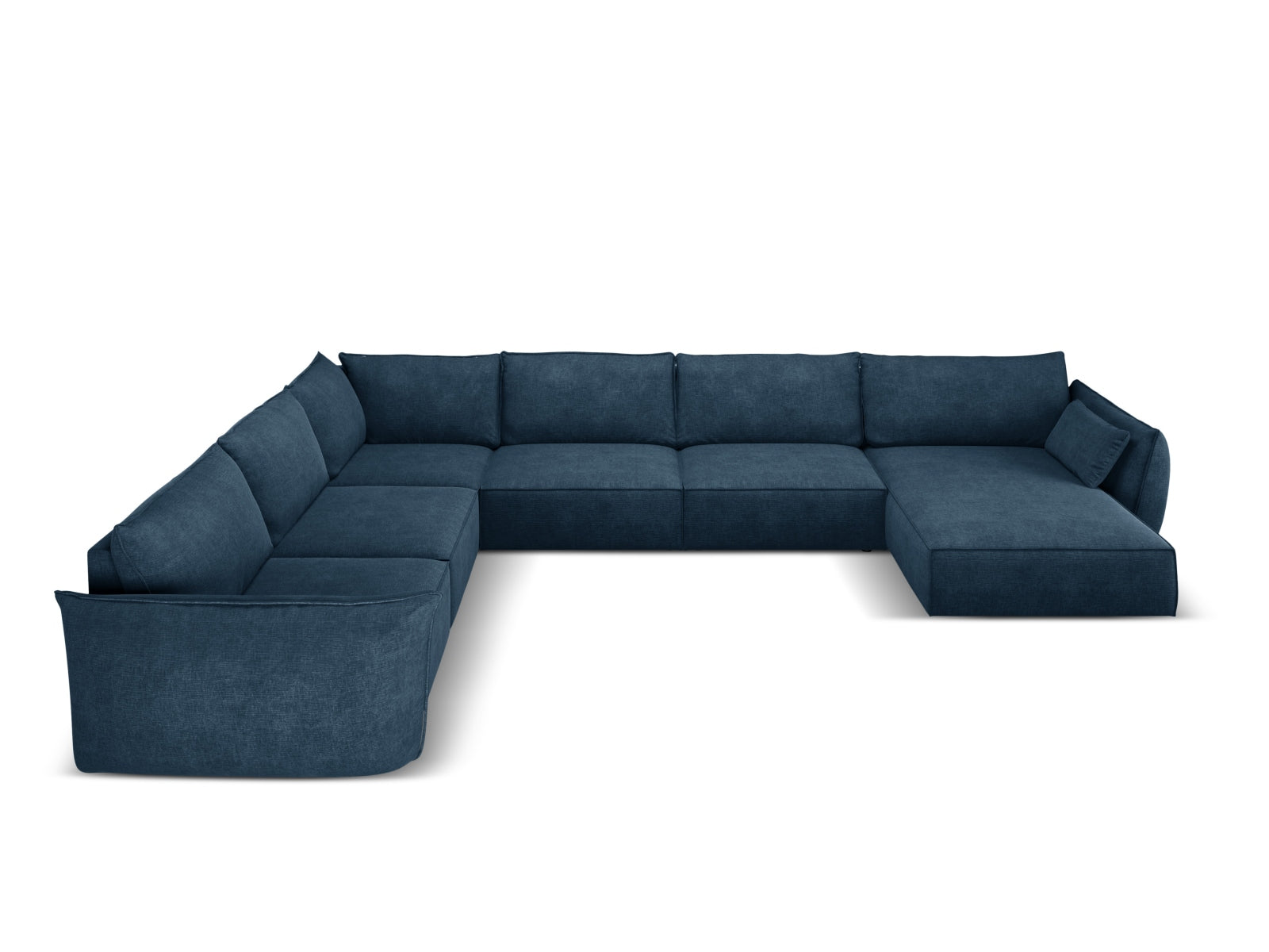 Narożnik panoramiczny lewostronny 8-osobowy KAELLE kobaltowy szenil Over The Horizon – ujęcie boczne