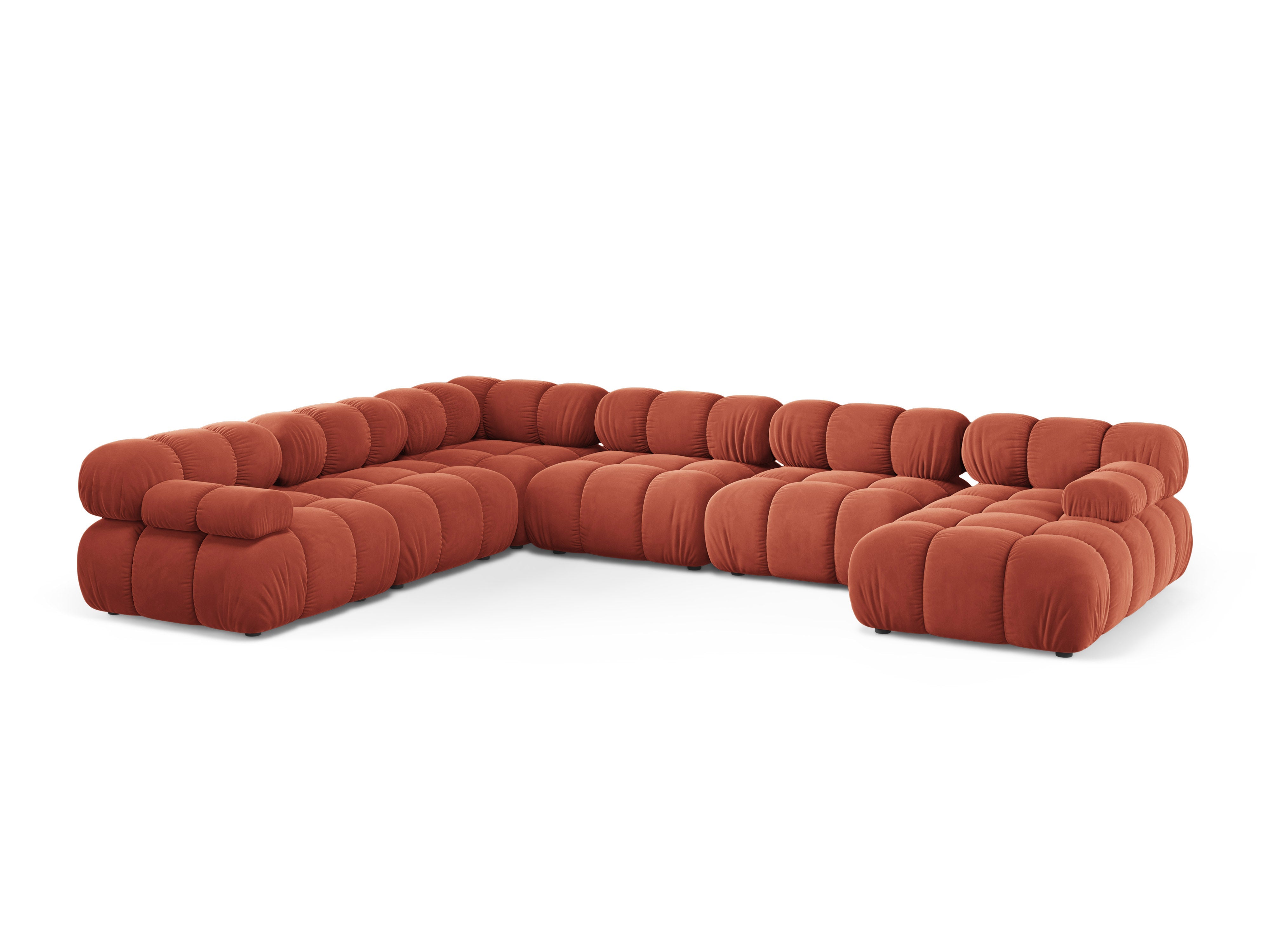 Panoramischer Ecksofa links BELLIS in korallenfarbenem Samt