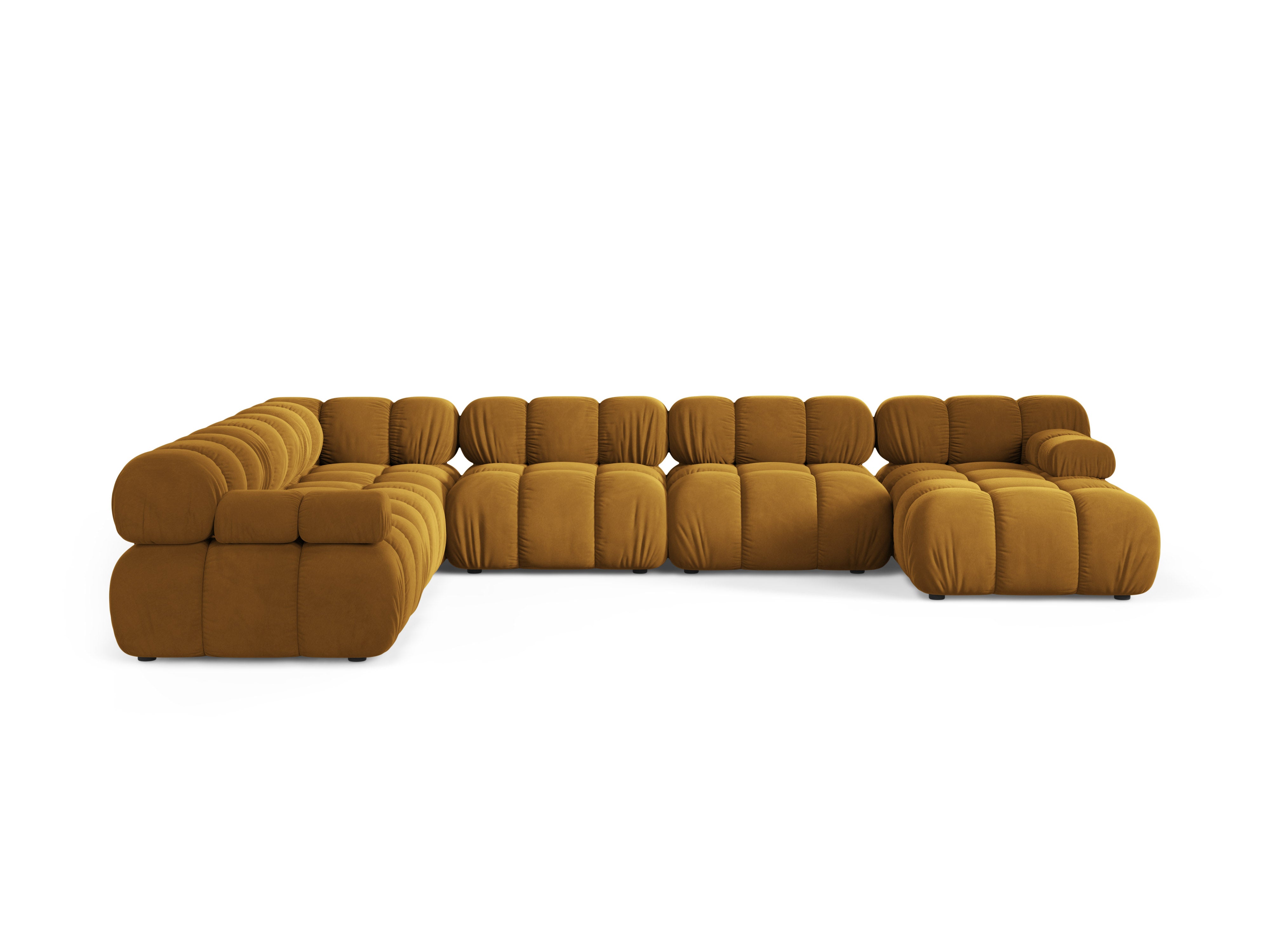 Panoramischer Samt-Ecksofa BELLIS links in Senfgelb