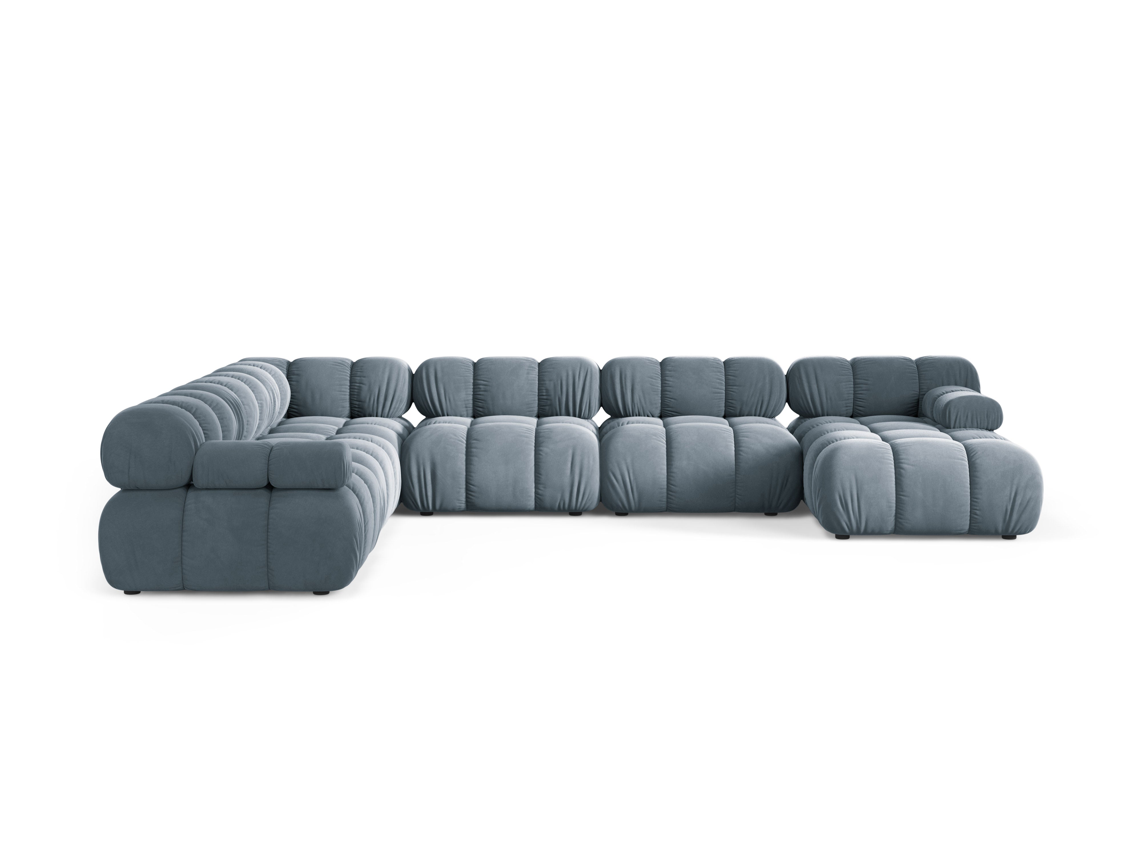 Panoramischer Samt-Ecksofa BELLIS linksseitig in Blau