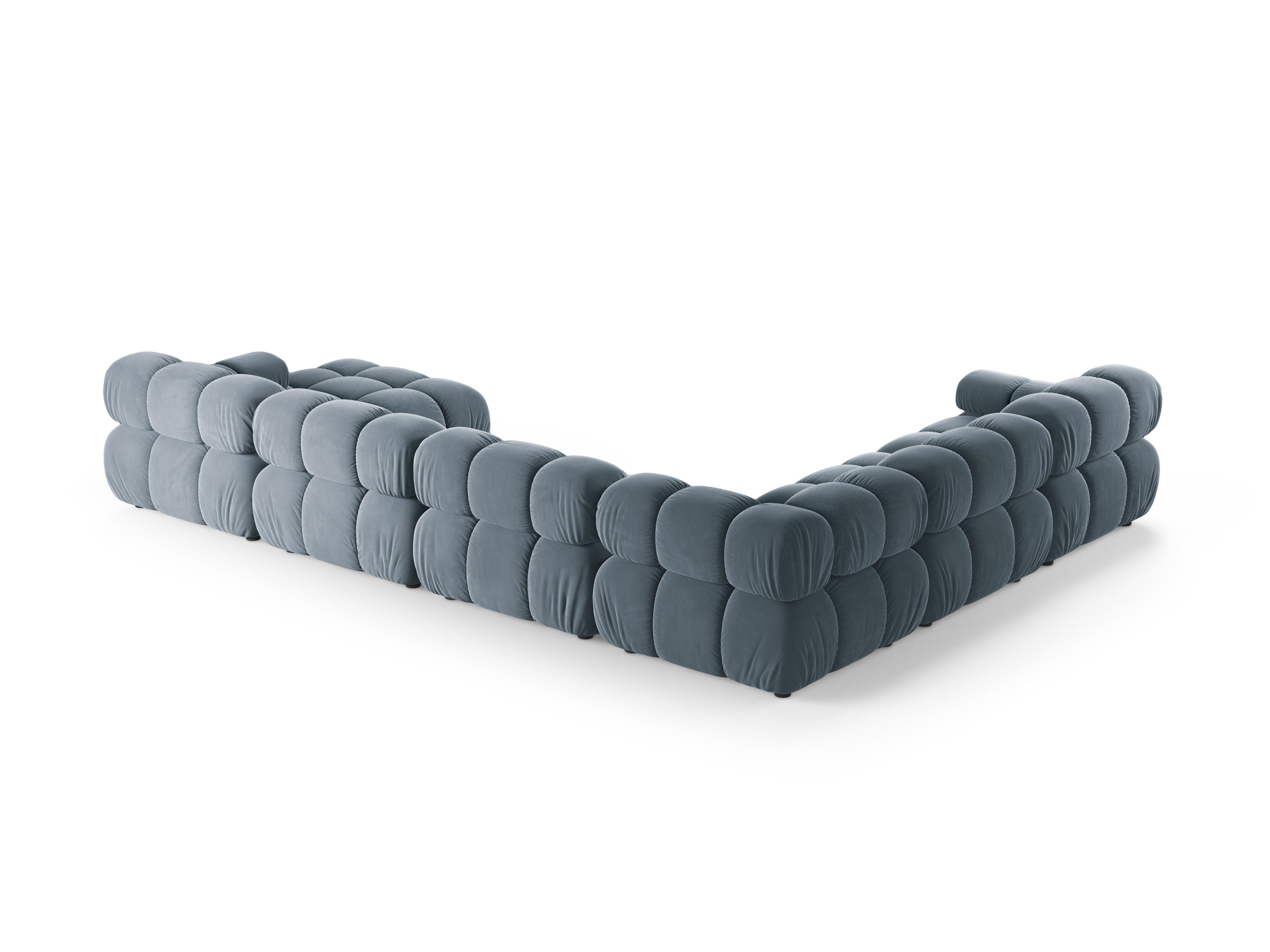 Panoramischer Samt-Ecksofa BELLIS linksseitig in Blau