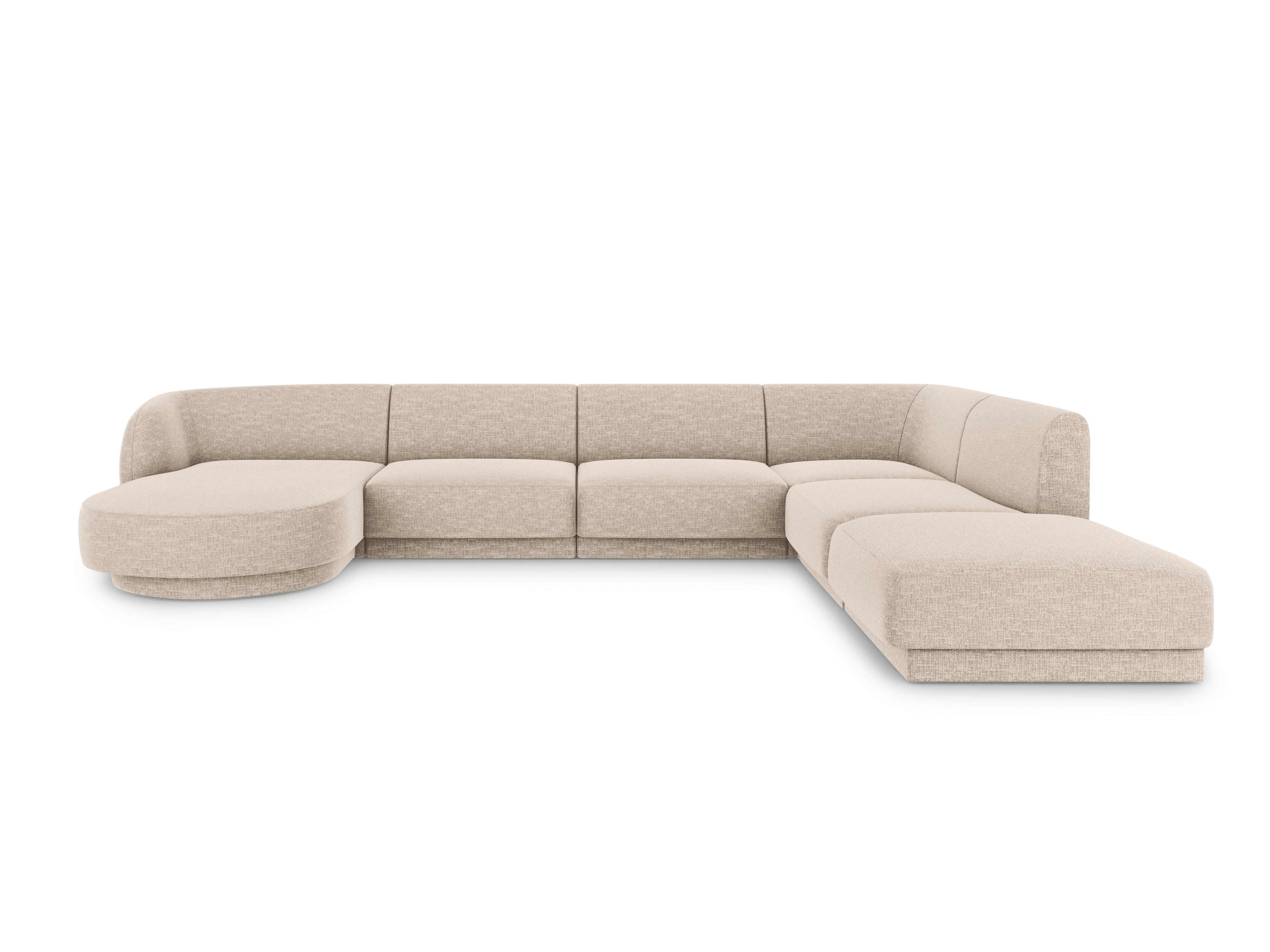 Sofa prawostronna panoramiczna w tkaninie szenilowej 6-osobowa MILEY beżowy Micadoni    Eye on Design