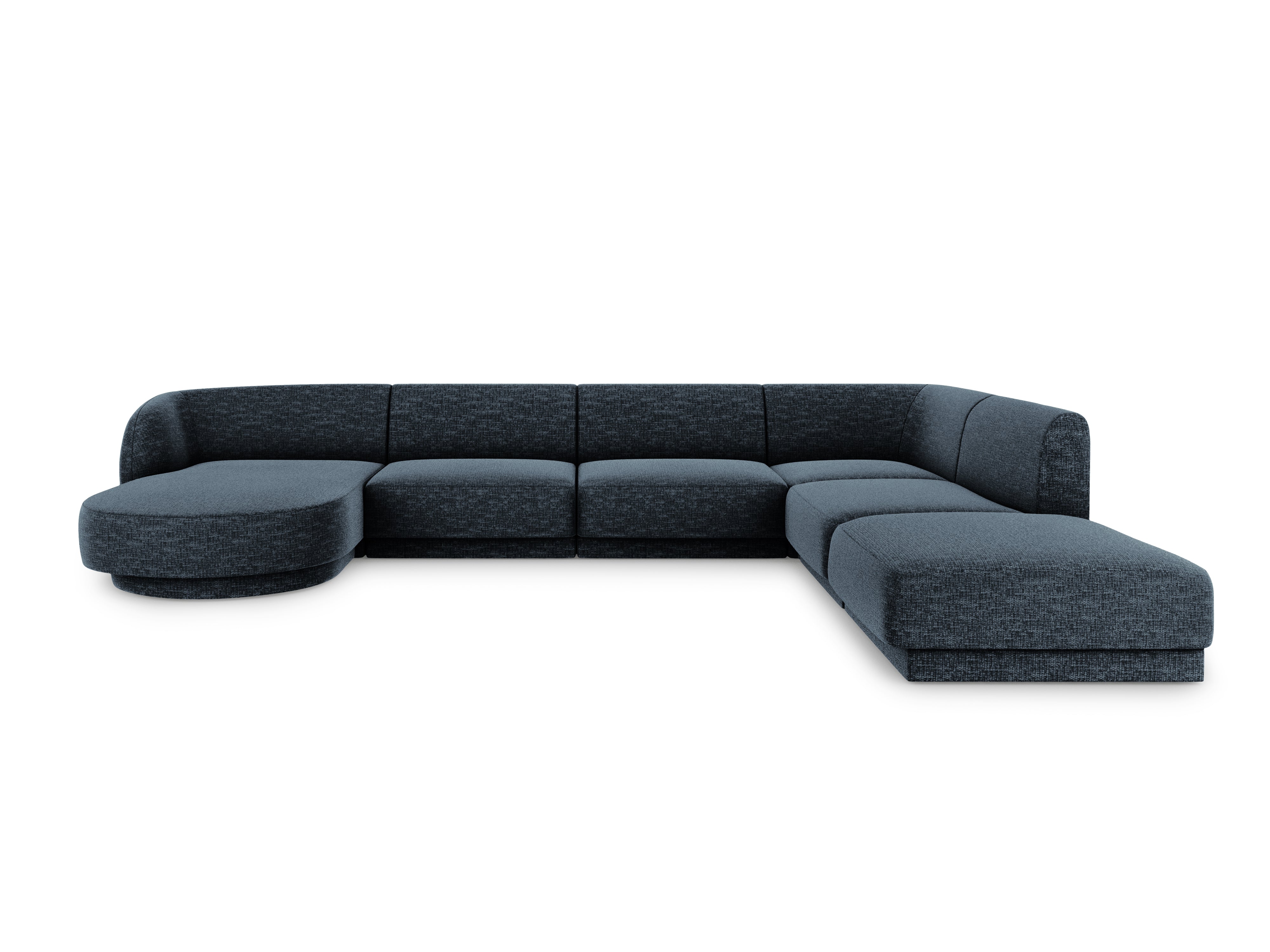 Sofa prawostronna panoramiczna w tkaninie szenilowej 6-osobowa MILEY granatowy Micadoni    Eye on Design
