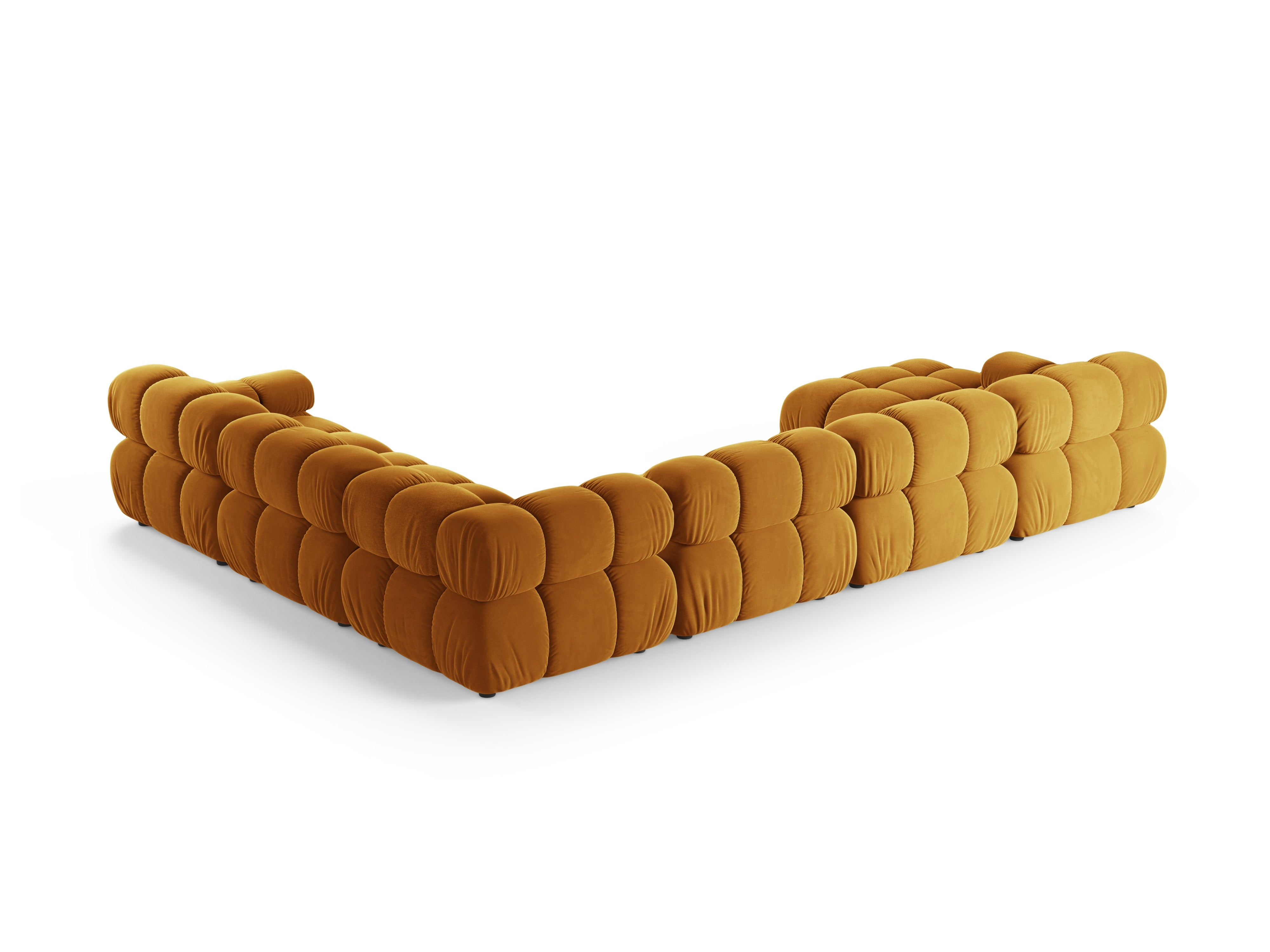 Panoramischer Ecksofa rechts BELLIS in senfgelbem Samt