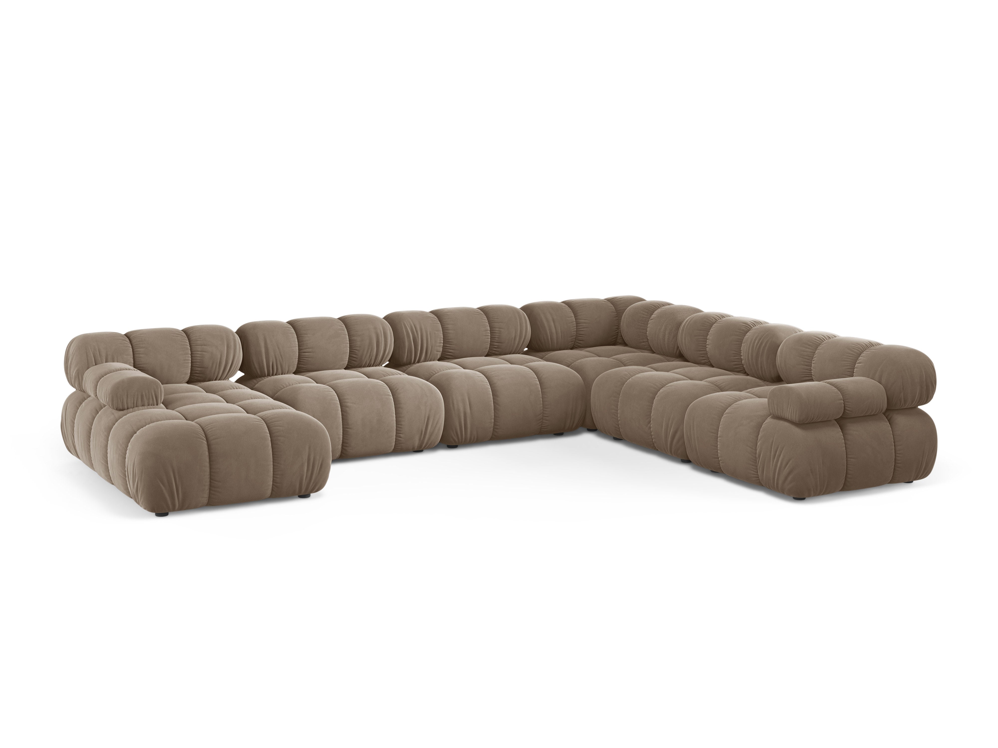 Panoramischer Samt-Ecksofa BELLIS rechtsseitig in Cappuccino